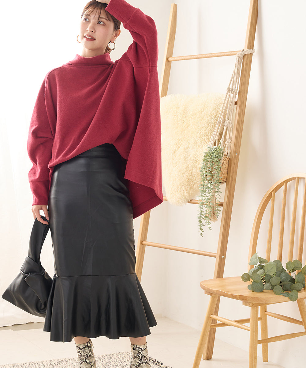 オムネス OMNES 【OMNES】ニットリブ ワイドシルエットタートル 長袖