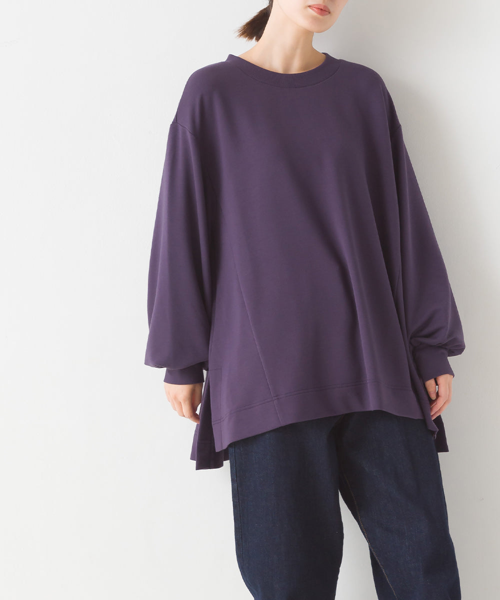 オムネス OMNES 【OMNES】+3℃蓄熱ストレッチ ボリューム袖Aライン長袖Tシャツ,080-パープル