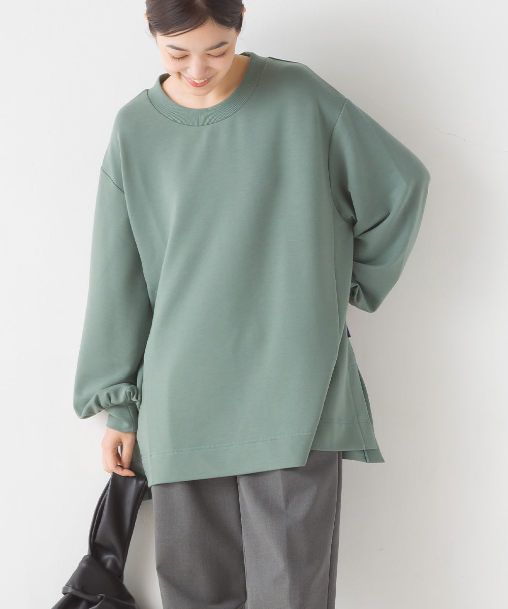 オムネス OMNES 【OMNES】+3℃蓄熱ストレッチ ボリューム袖Aライン長袖Tシャツ,060-グリーン