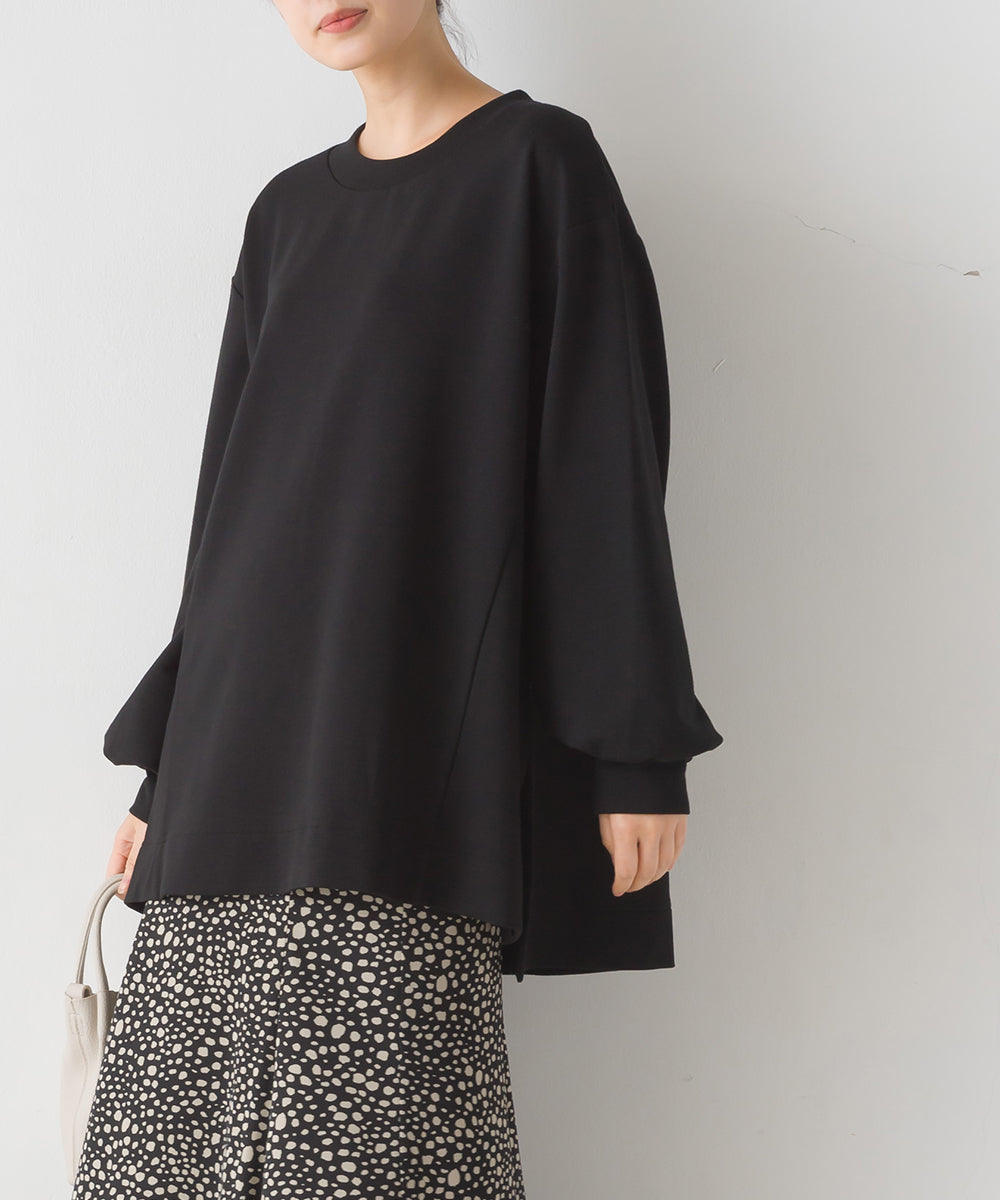 オムネス OMNES 【OMNES】+3℃蓄熱ストレッチ ボリューム袖Aライン長袖Tシャツ,005-ブラック