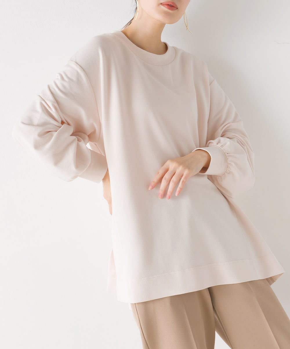 オムネス OMNES 【OMNES】+3℃蓄熱ストレッチ ボリューム袖Aライン長袖Tシャツ,002-アイボリー