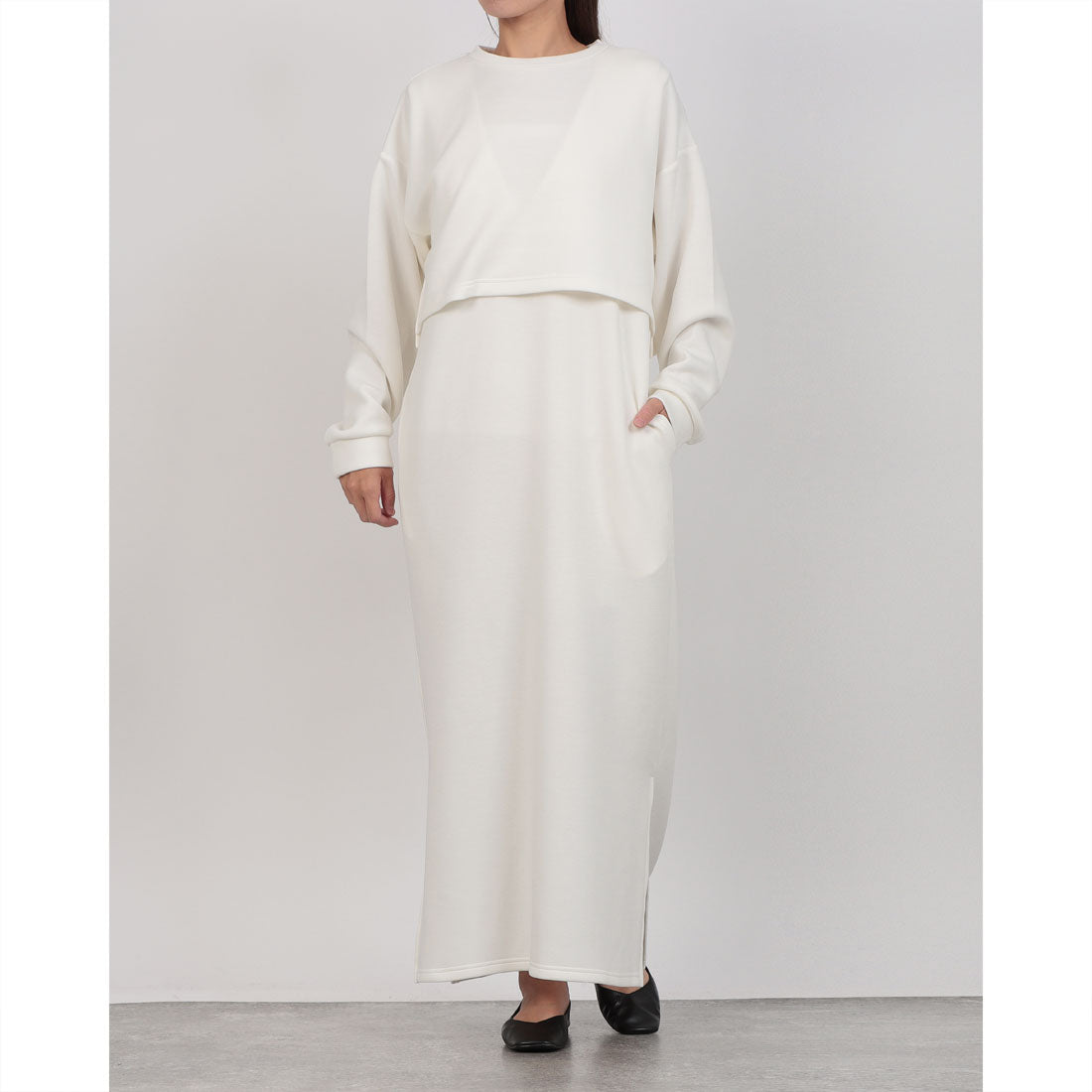オムネス OMNES ダンボールニット ショートプルオーバー Vネックジャンスカセット （アイボリー） アイボリー
