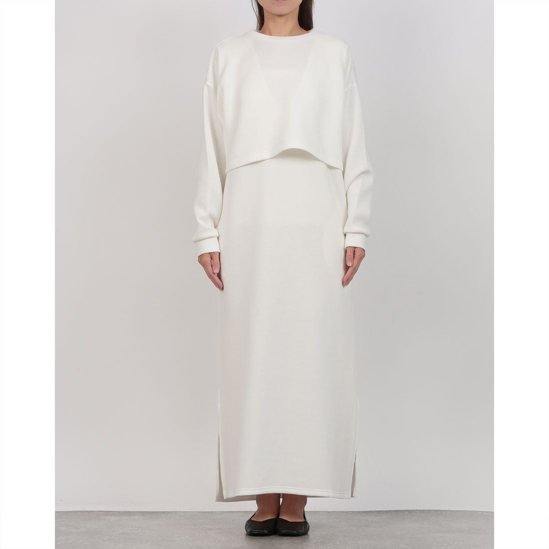 オムネス OMNES ダンボールニット ショートプルオーバー Vネックジャンスカセット （アイボリー） アイボリー