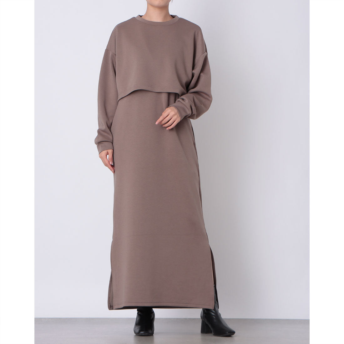 オムネス OMNES ダンボールニット ショートプルオーバー Vネックジャンスカセット （モカ） モカ
