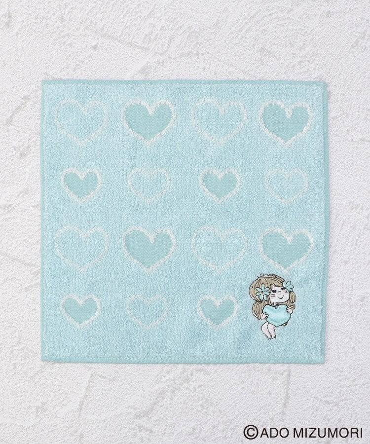 ワンズテラス one'sterrace ◆【リンネル4月号掲載/先行販売】水森亜土 タオルハンカチ ハートのプレゼント （ブルー(993)） ブルー(993)
