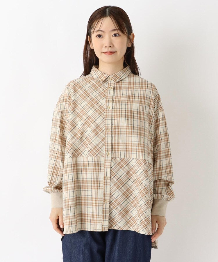 ワンズテラス one'sterrace ◆コットンツイル チェック柄チュニックシャツ （チャコールグレー(913)） チャコールグレー(913)