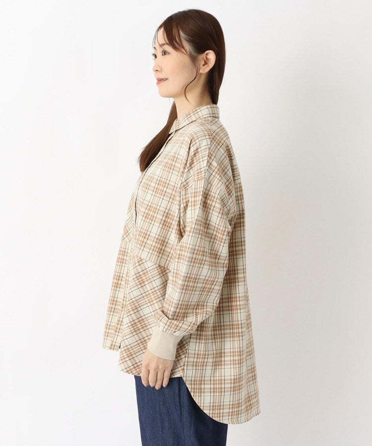 ワンズテラス one'sterrace ◆コットンツイル チェック柄チュニックシャツ （チャコールグレー(913)） チャコールグレー(913)
