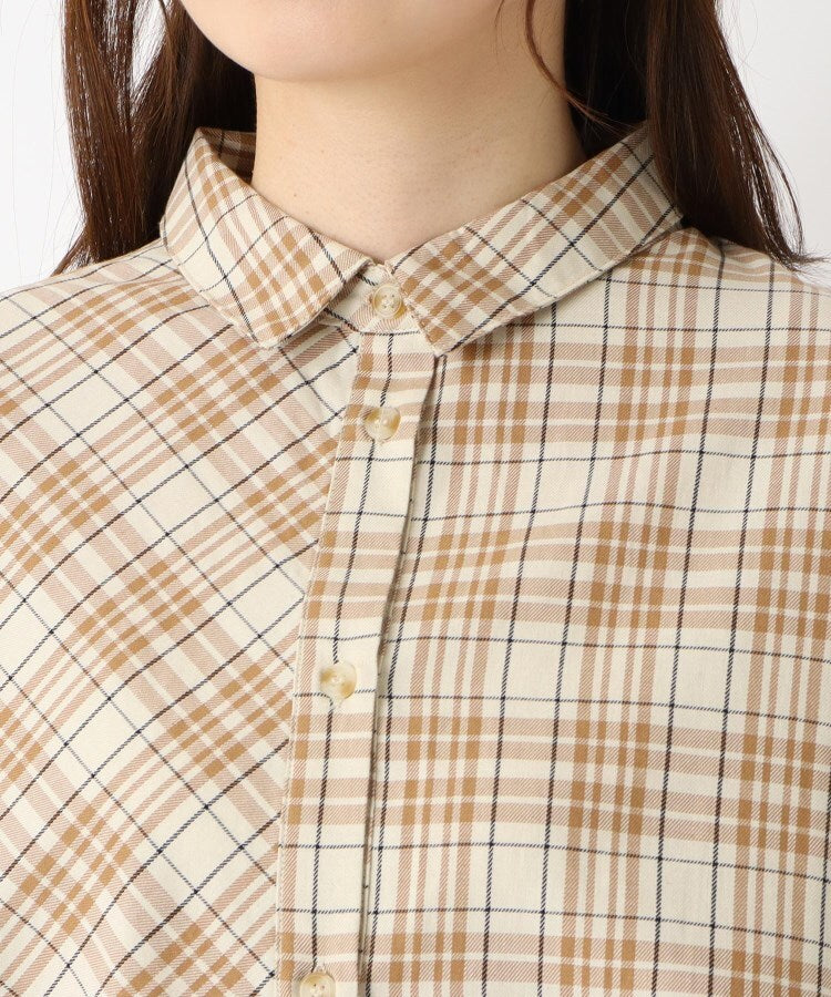 ワンズテラス one'sterrace ◆コットンツイル チェック柄チュニックシャツ （チャコールグレー(913)） チャコールグレー(913)