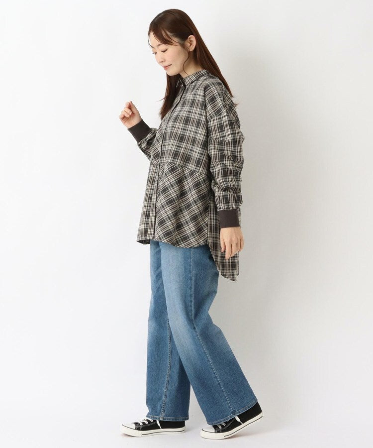 ワンズテラス one'sterrace ◆コットンツイル チェック柄チュニックシャツ （チャコールグレー(913)） チャコールグレー(913)