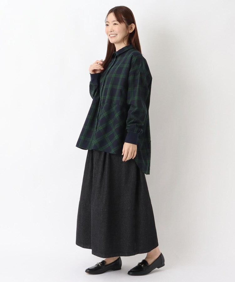 ワンズテラス one'sterrace ◆コットンツイル チェック柄チュニックシャツ （チャコールグレー(913)） チャコールグレー(913)