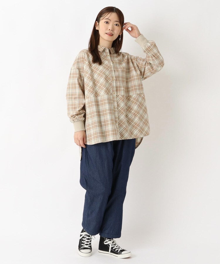 ワンズテラス one'sterrace ◆コットンツイル チェック柄チュニックシャツ （チャコールグレー(913)） チャコールグレー(913)