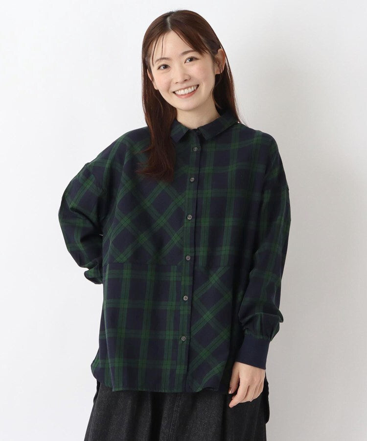 ワンズテラス one'sterrace ◆コットンツイル チェック柄チュニックシャツ （チャコールグレー(913)） チャコールグレー(913)