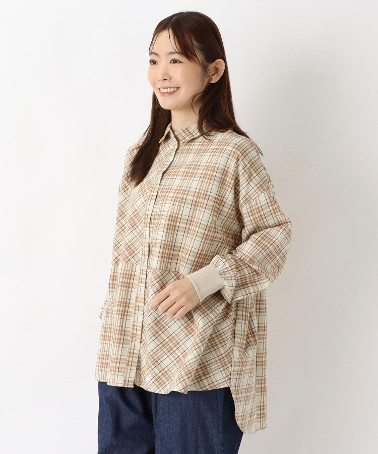 ワンズテラス one'sterrace ◆コットンツイル チェック柄チュニックシャツ （チャコールグレー(913)） チャコールグレー(913)