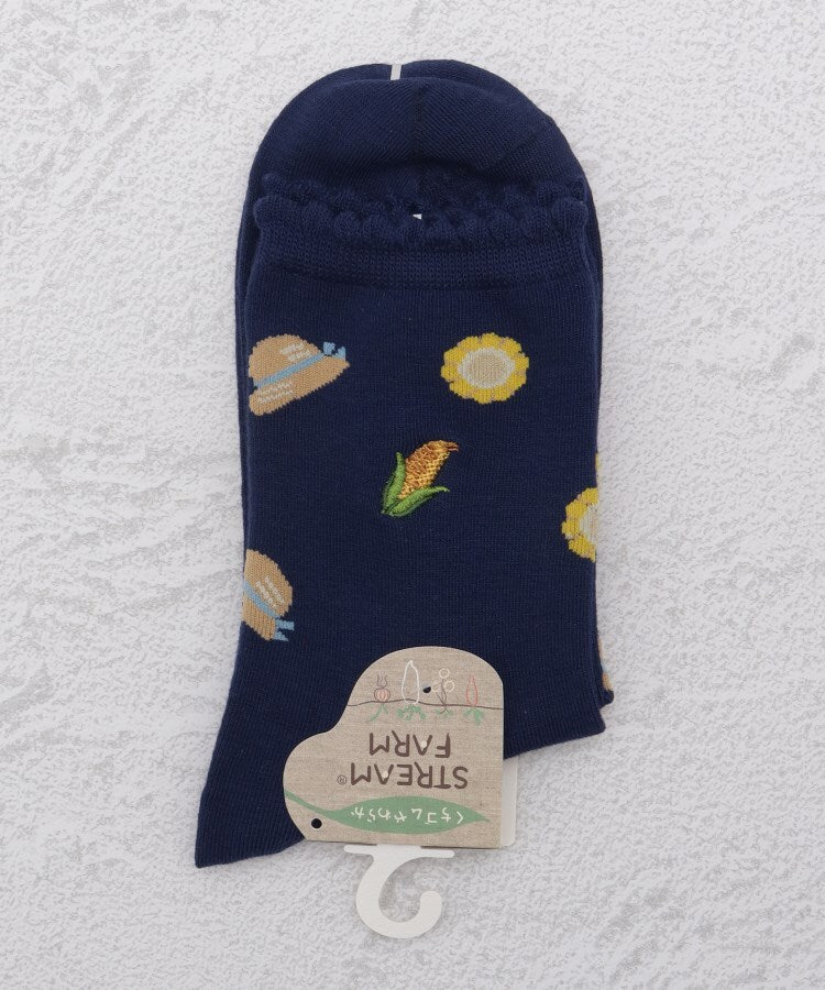 ワンズテラス one'sterrace ◆部分刺繍 クォーターソックス （ブラック(919)） ブラック(919)