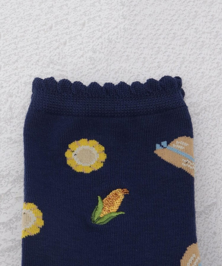 ワンズテラス one'sterrace ◆部分刺繍 クォーターソックス （ブラック(919)） ブラック(919)