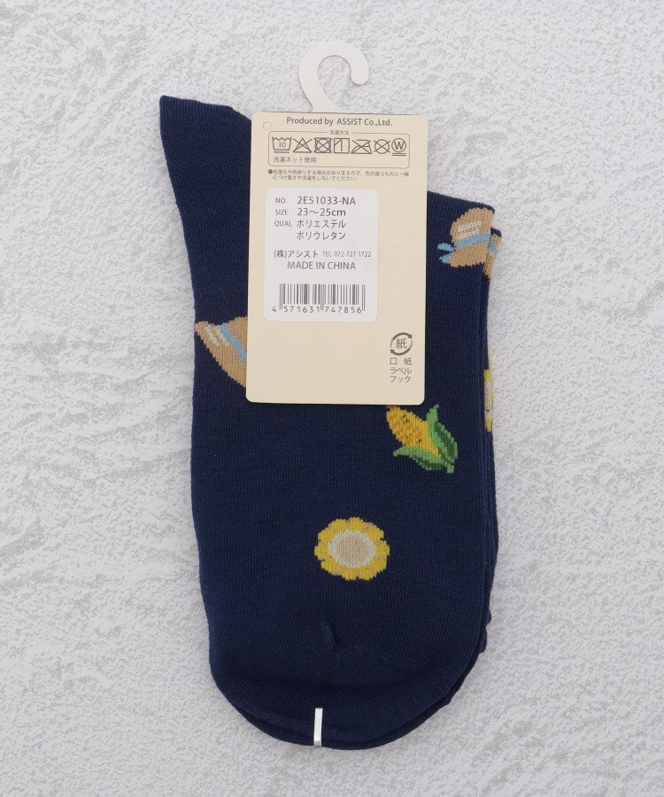 ワンズテラス one'sterrace ◆部分刺繍 クォーターソックス （ブラック(919)） ブラック(919)