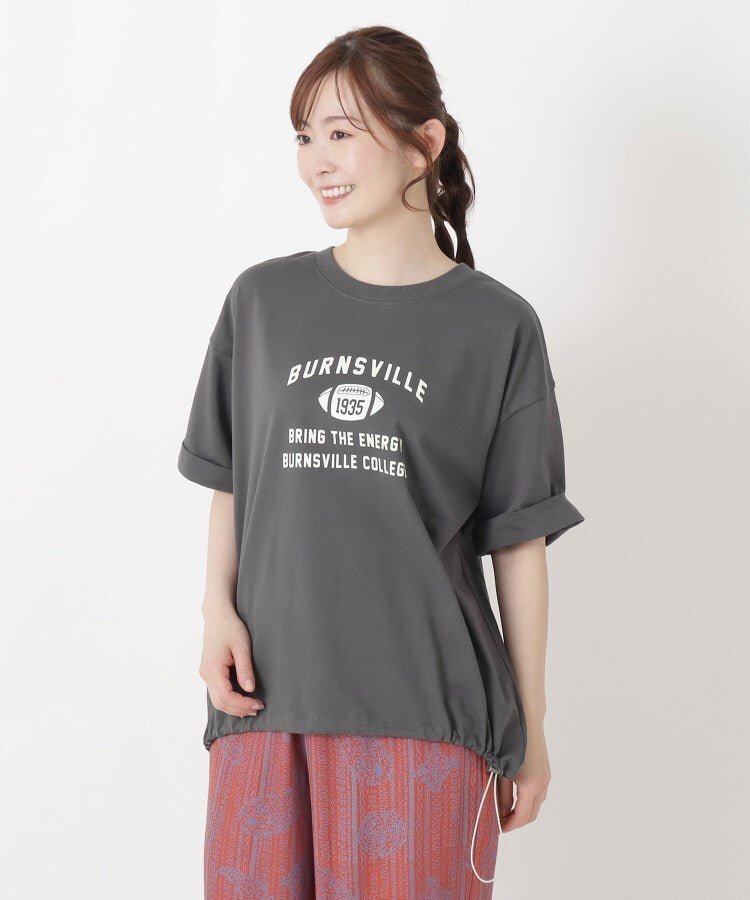 ワンズテラス one'sterrace ◆カレッジロゴ入り 5分袖ドロストプルオーバー （チャコールグレー(913)） チャコールグレー(913)