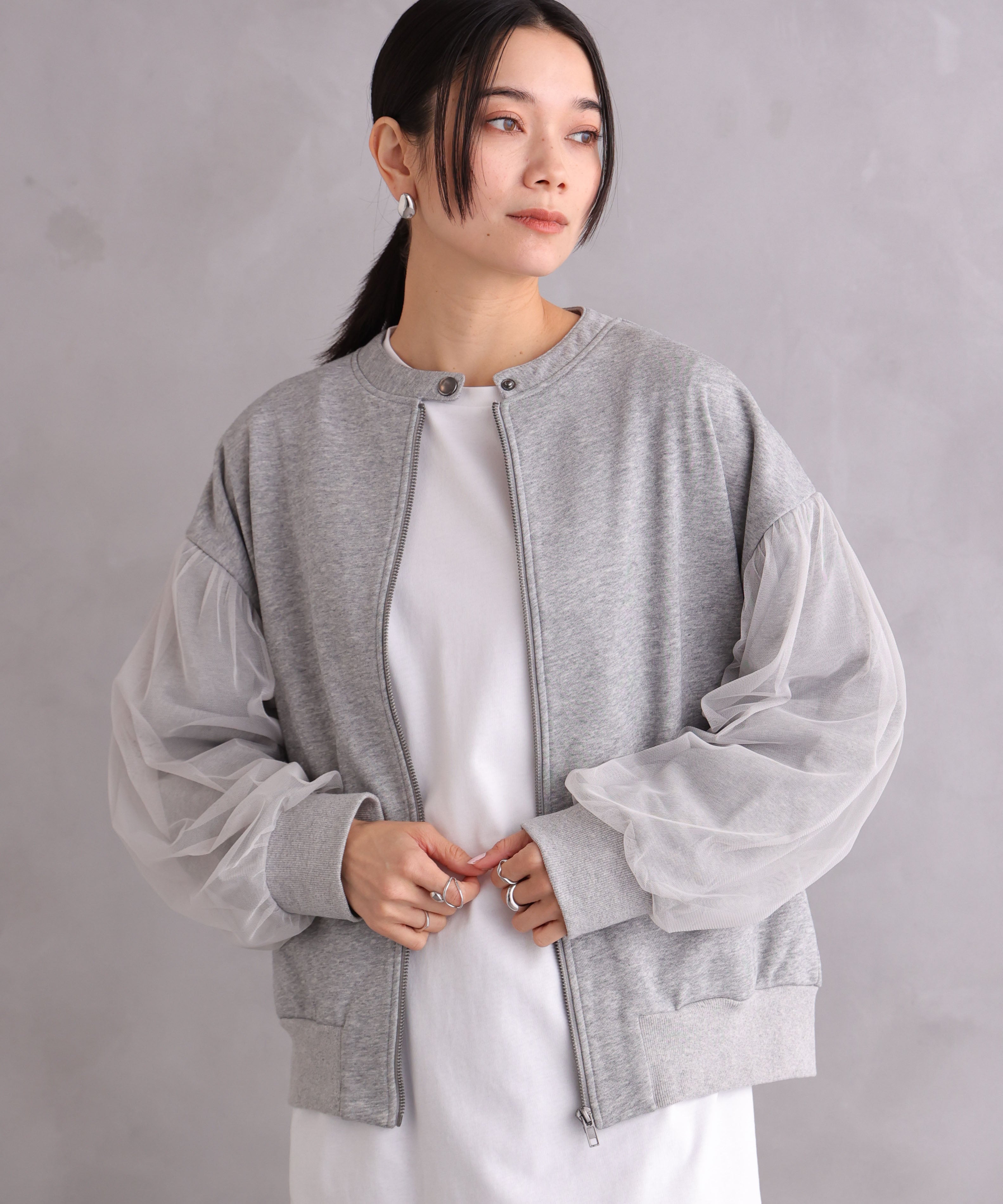 WANDSTHREE ONE'S TRUE Chiffon Oversleeve Blouson