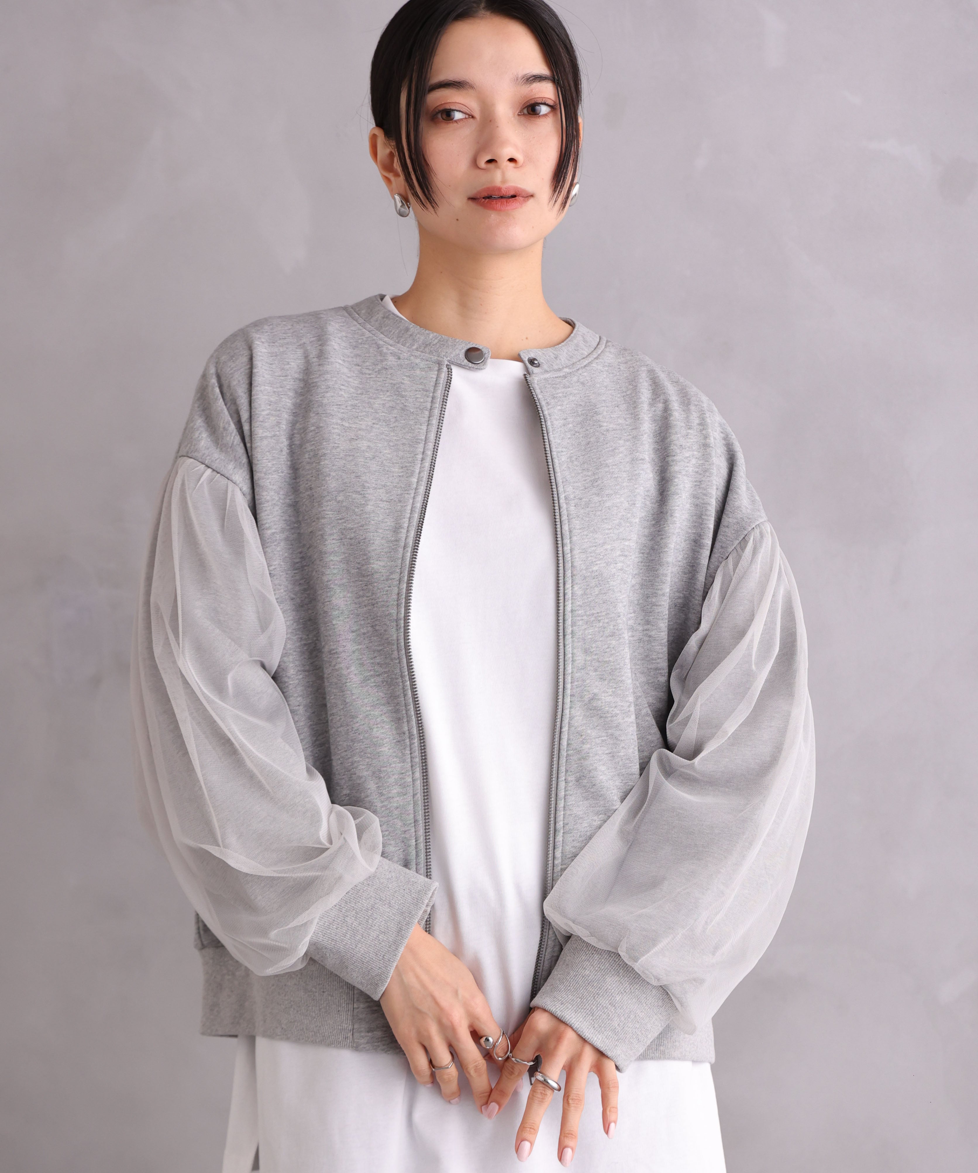 WANDSTHREE ONE'S TRUE Chiffon Oversleeve Blouson