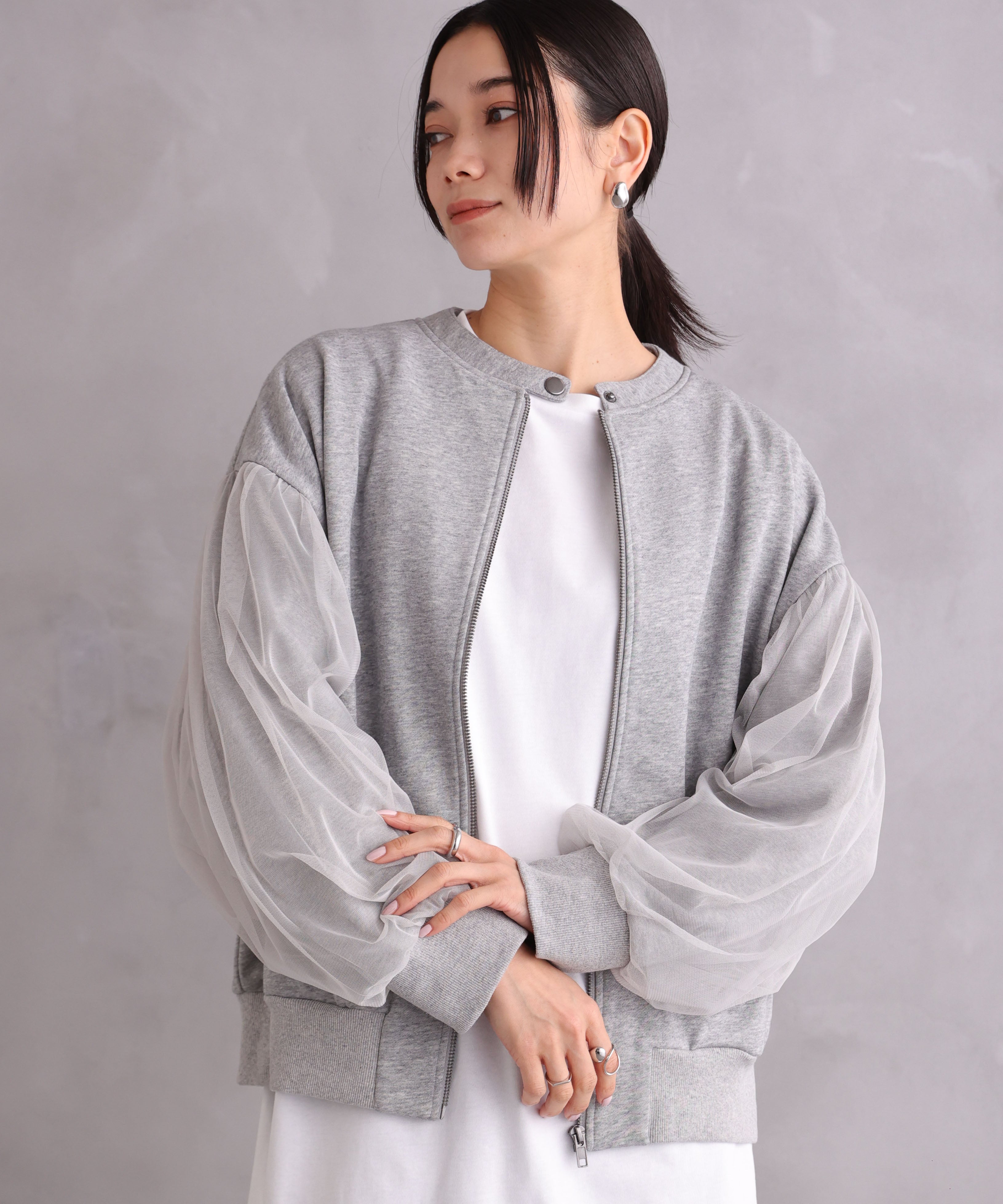 WANDSTHREE ONE'S TRUE Chiffon Oversleeve Blouson