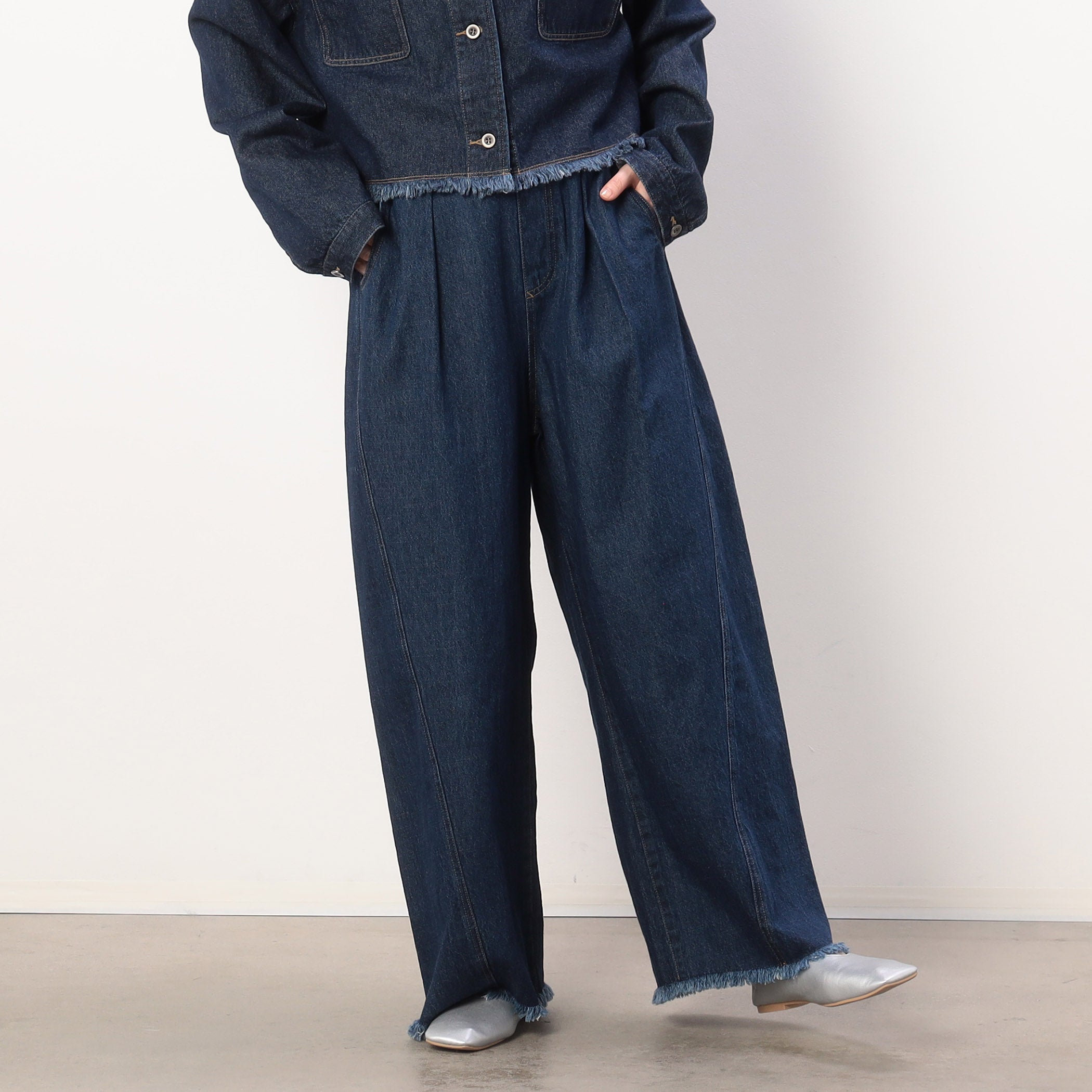 ONIGIRI Denim Fringe Wide Pants