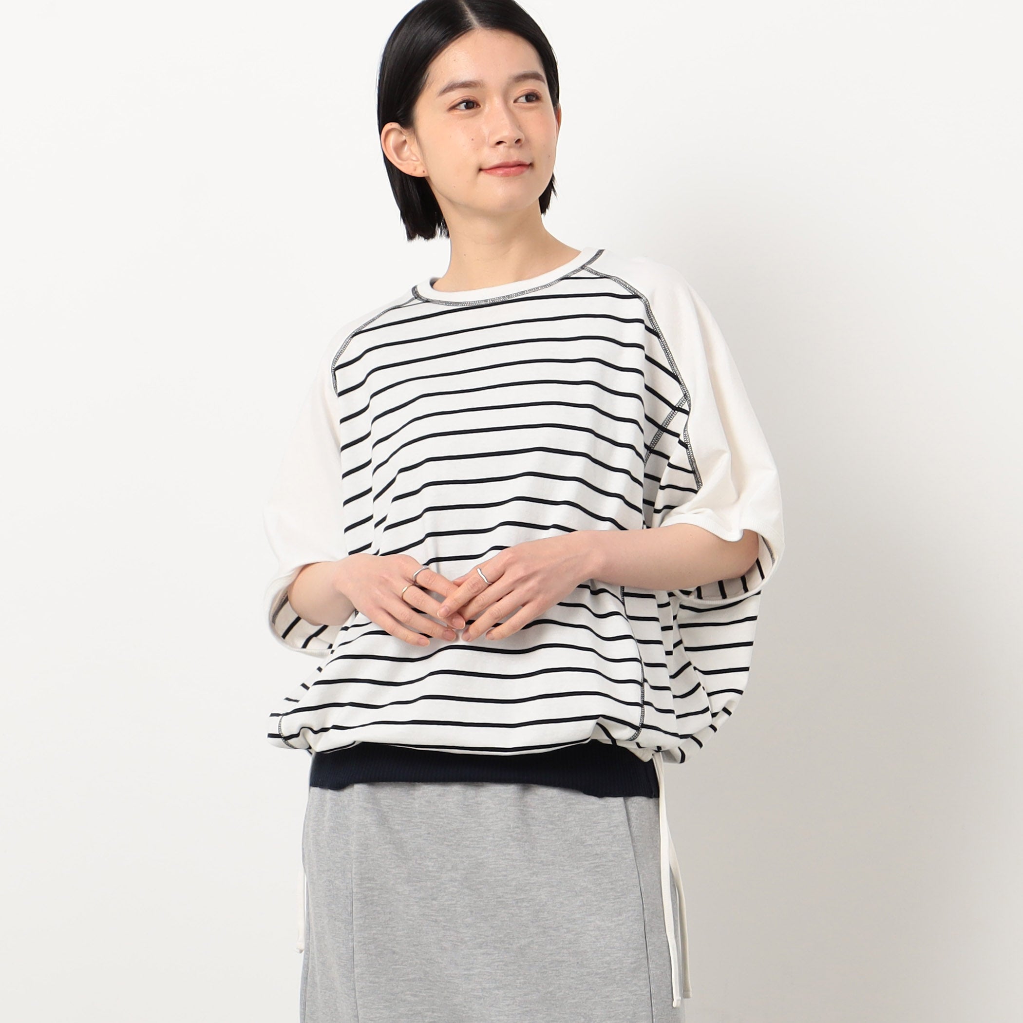 オニギリ ONIGIRI ボーダー ドルマンスリーブTシャツ （ネイビー） ネイビー