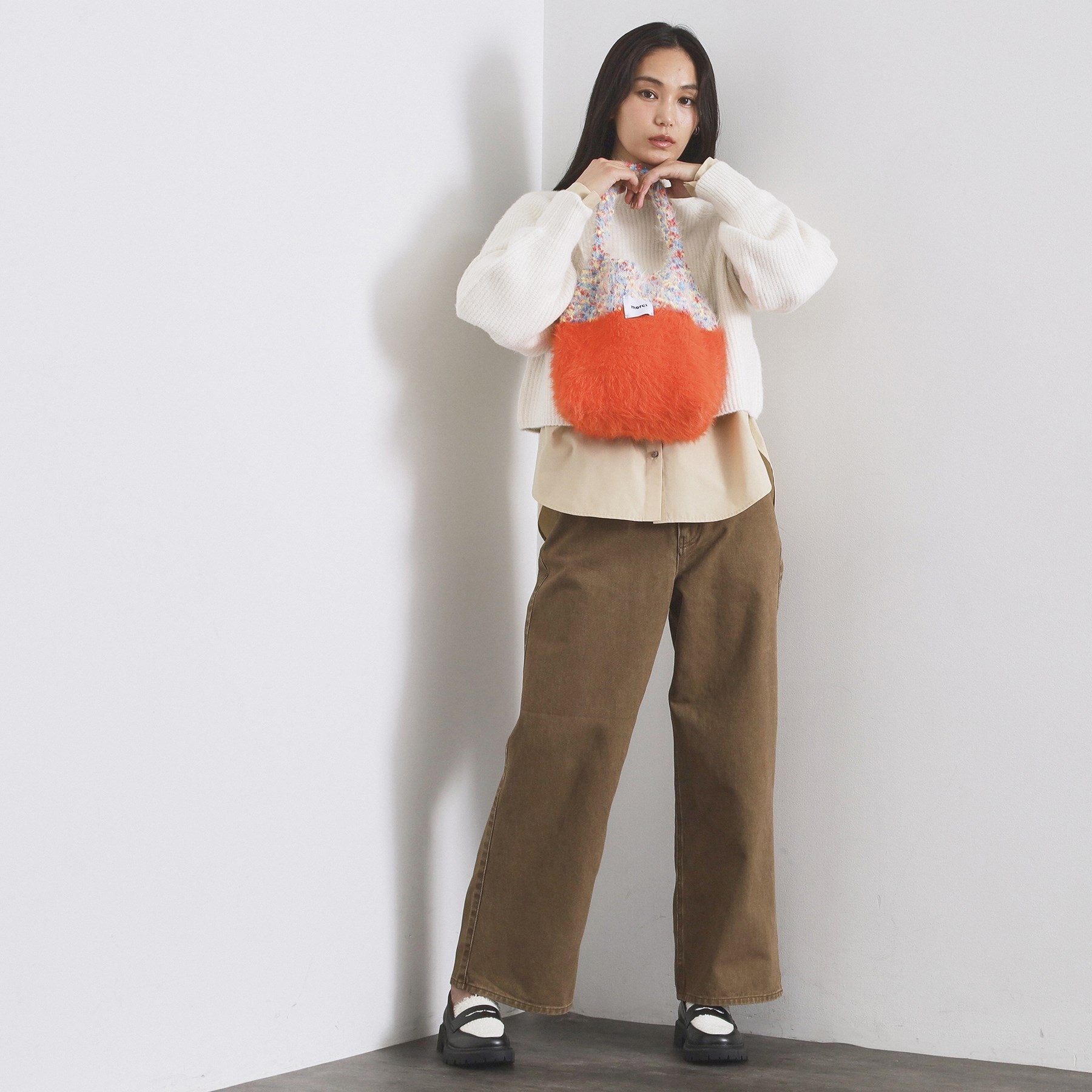 オペーク ドット クリップ OPAQUE.CLIP フェザーヤーンマルチカラーニットバッグ （オレンジ(067)） オレンジ(067)