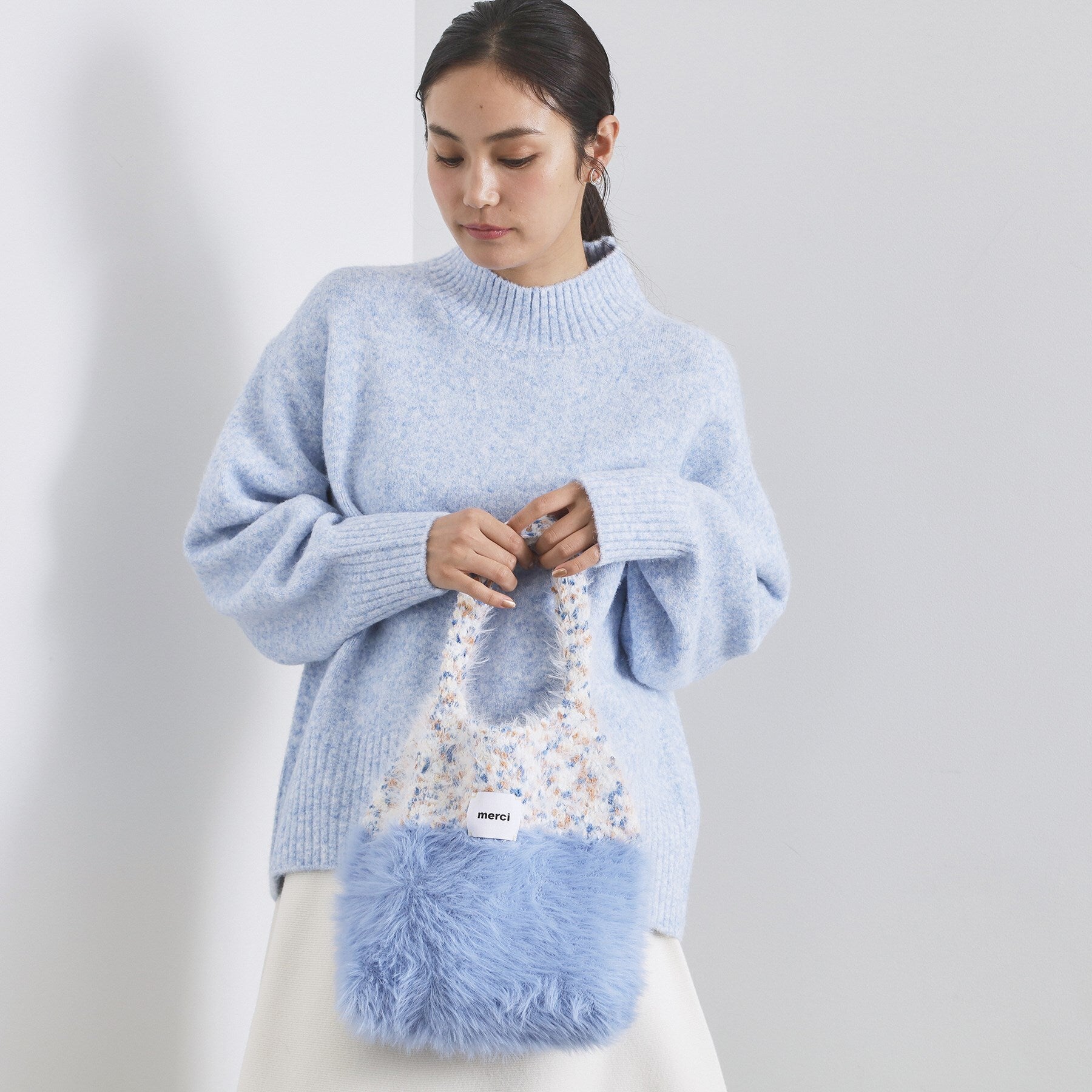 オペーク ドット クリップ OPAQUE.CLIP フェザーヤーンマルチカラーニットバッグ （オレンジ(067)） オレンジ(067)