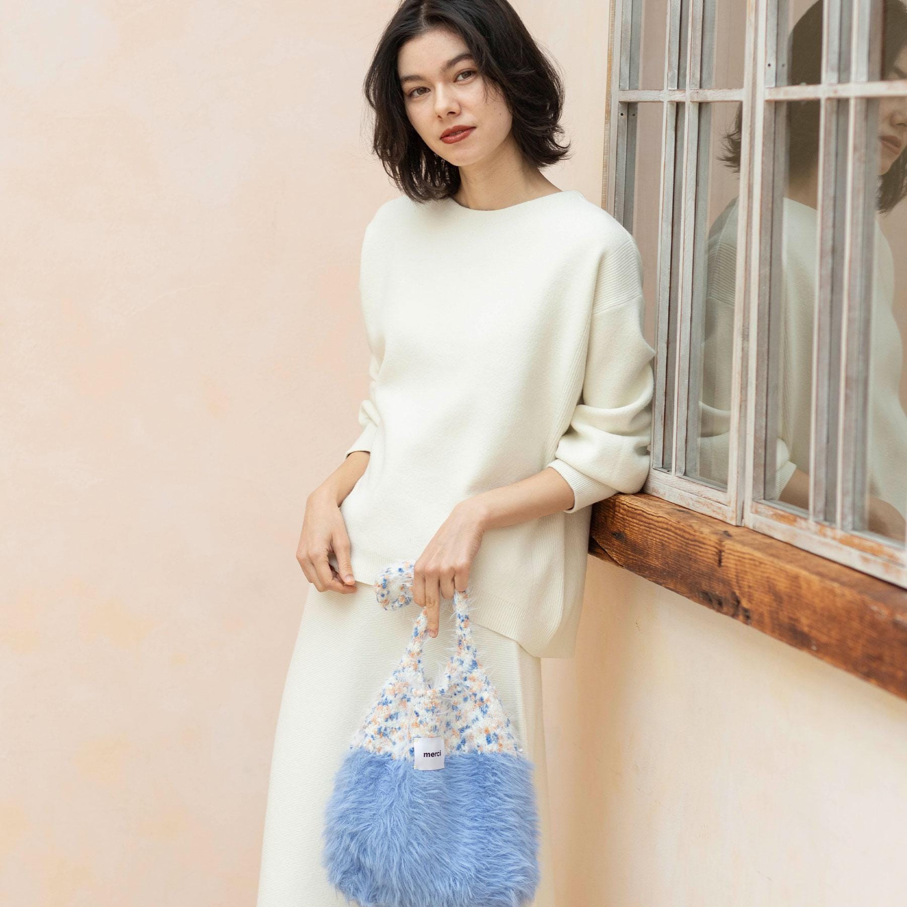 オペーク ドット クリップ OPAQUE.CLIP フェザーヤーンマルチカラーニットバッグ （オレンジ(067)） オレンジ(067)