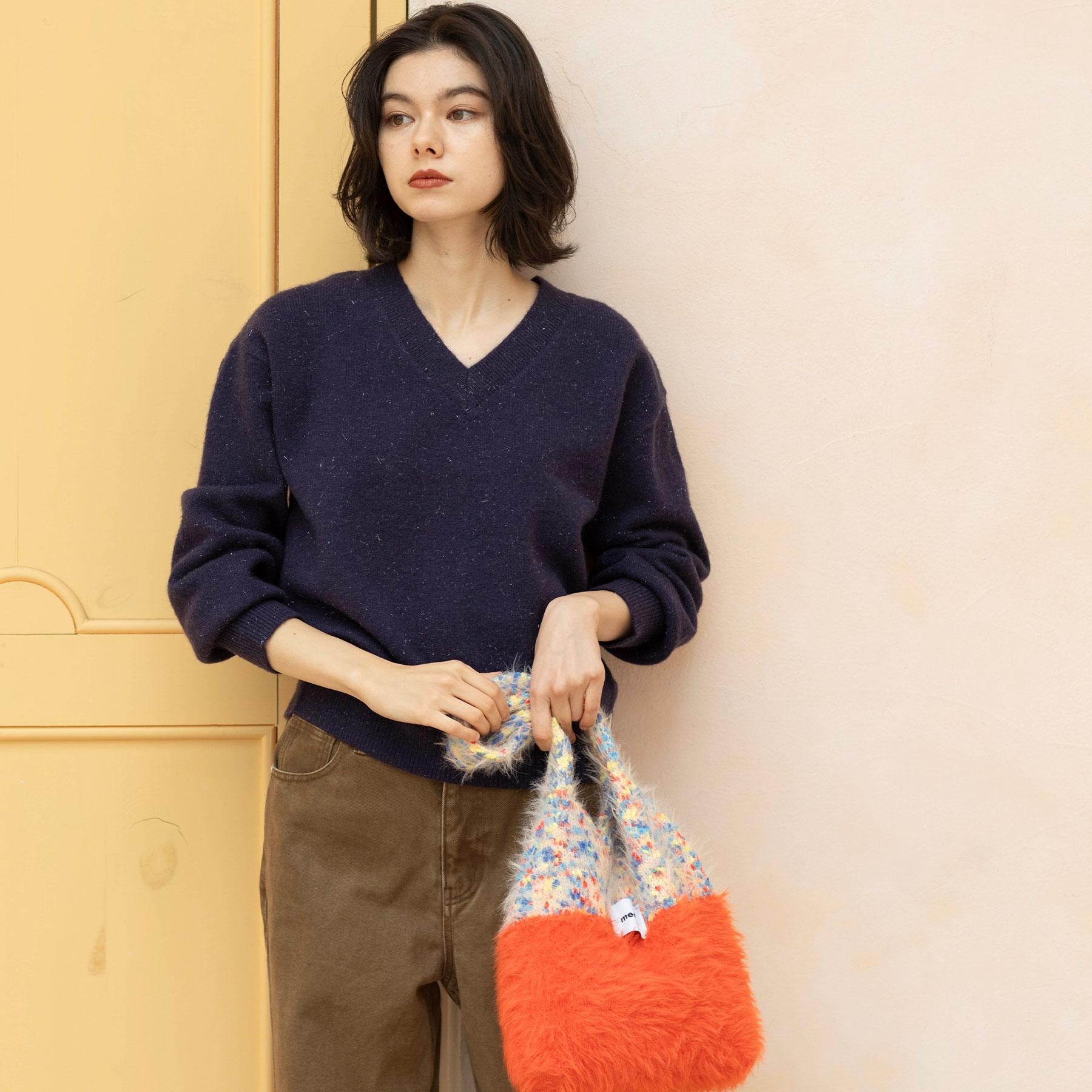 オペーク ドット クリップ OPAQUE.CLIP フェザーヤーンマルチカラーニットバッグ （オレンジ(067)） オレンジ(067)