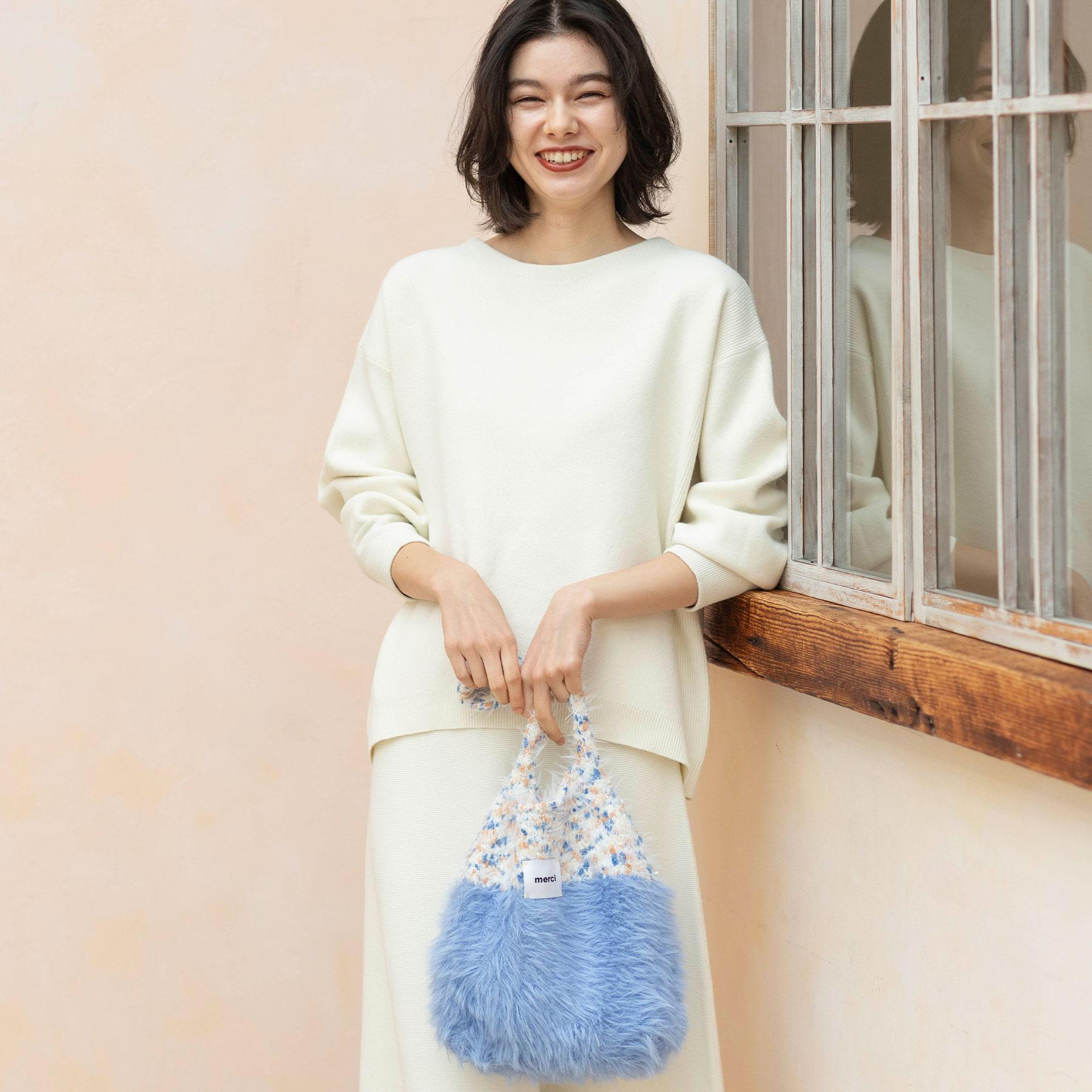 オペーク ドット クリップ OPAQUE.CLIP フェザーヤーンマルチカラーニットバッグ （オレンジ(067)） オレンジ(067)