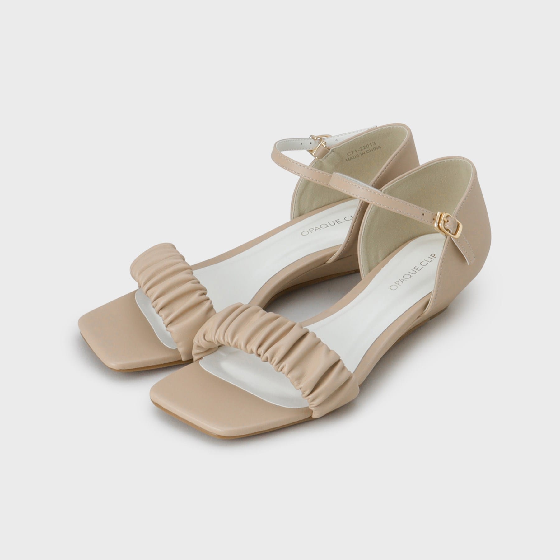 オペーク ドット クリップ OPAQUE.CLIP ギャザーフリルベルトウェッジソールサンダル （ピンクベージュ(053)） ピンクベージュ(053)