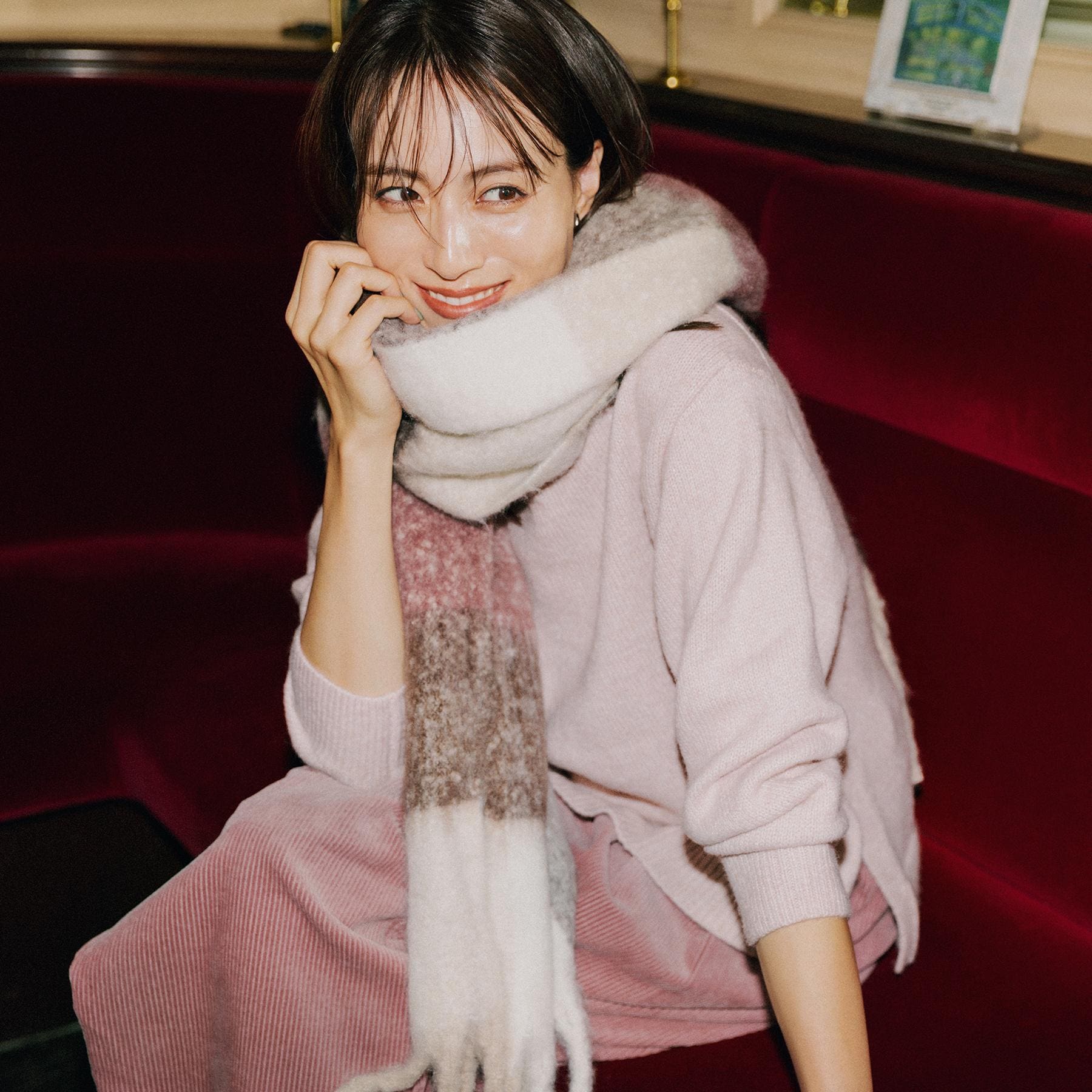 オペーク ドット クリップ OPAQUE.CLIP マルチカラーチェックボリュームストール （レッド(863)） レッド(863)