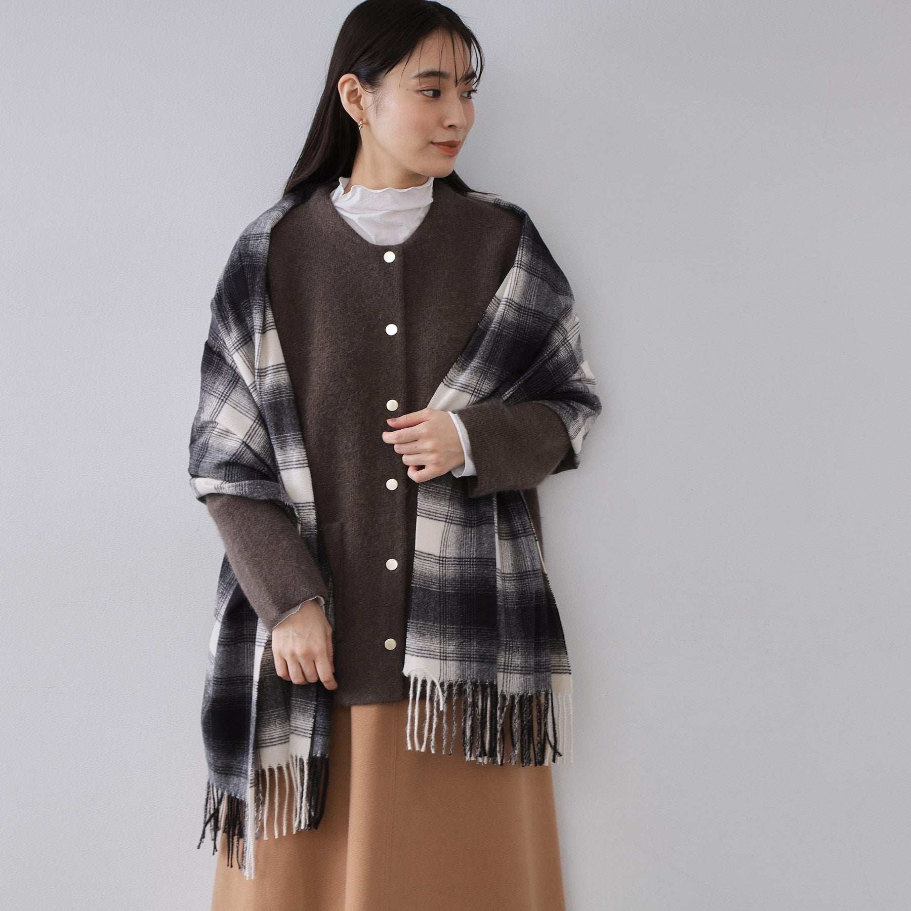 オペーク ドット クリップ OPAQUE.CLIP オンブレチェック大判ストール （ブラウン(044)） ブラウン(044)