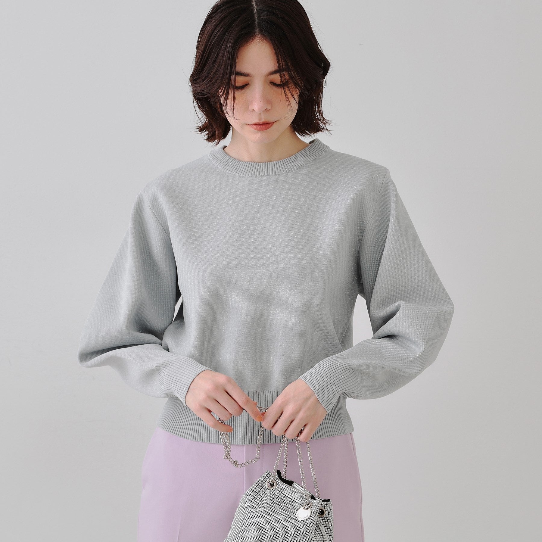 オペーク ドット クリップ OPAQUE.CLIP ラメボリュームスリーブニット【洗濯機洗い可】 （ライトグレー(011)） ライトグレー(011)