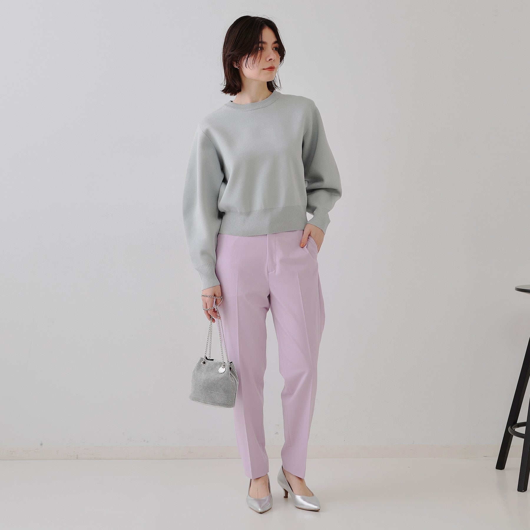 オペーク ドット クリップ OPAQUE.CLIP ラメボリュームスリーブニット【洗濯機洗い可】