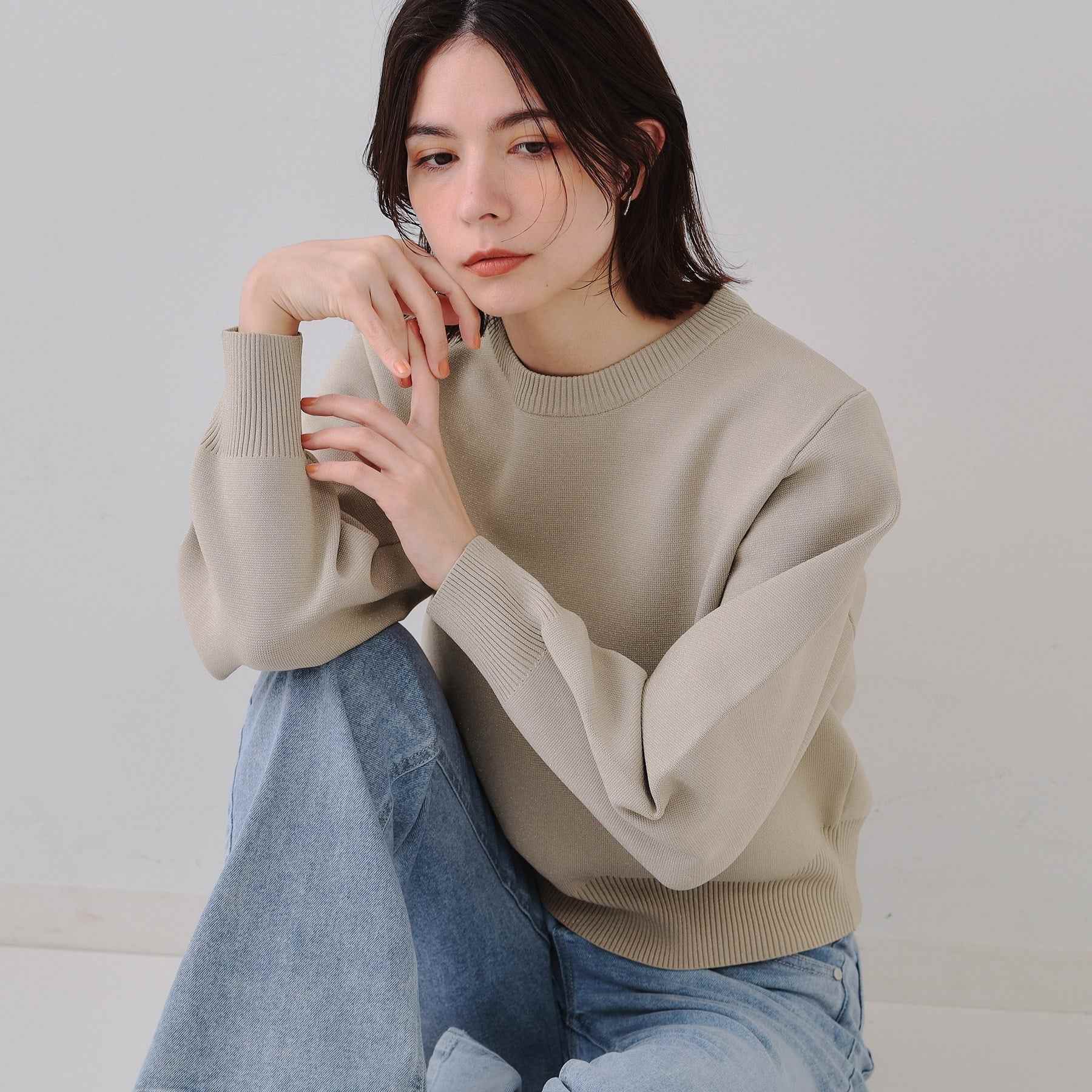 オペーク ドット クリップ OPAQUE.CLIP ラメボリュームスリーブニット【洗濯機洗い可】