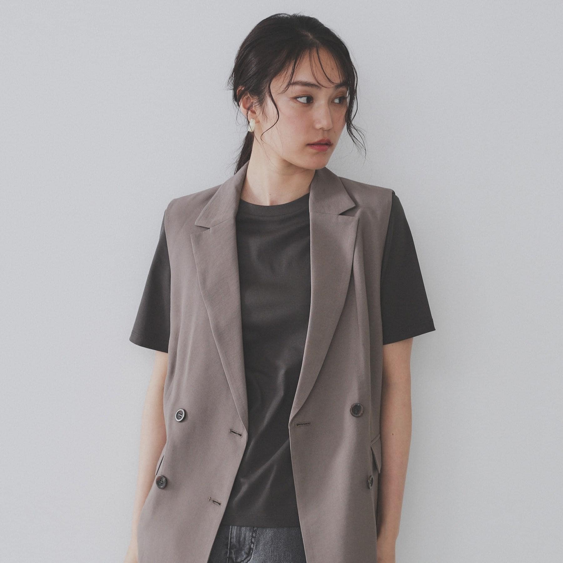 オペーク ドット クリップ OPAQUE.CLIP 《5color》ベーシックTシャツ【接触冷感／洗濯機洗い可】 （チャコールグレー(014)） チャコールグレー(014)