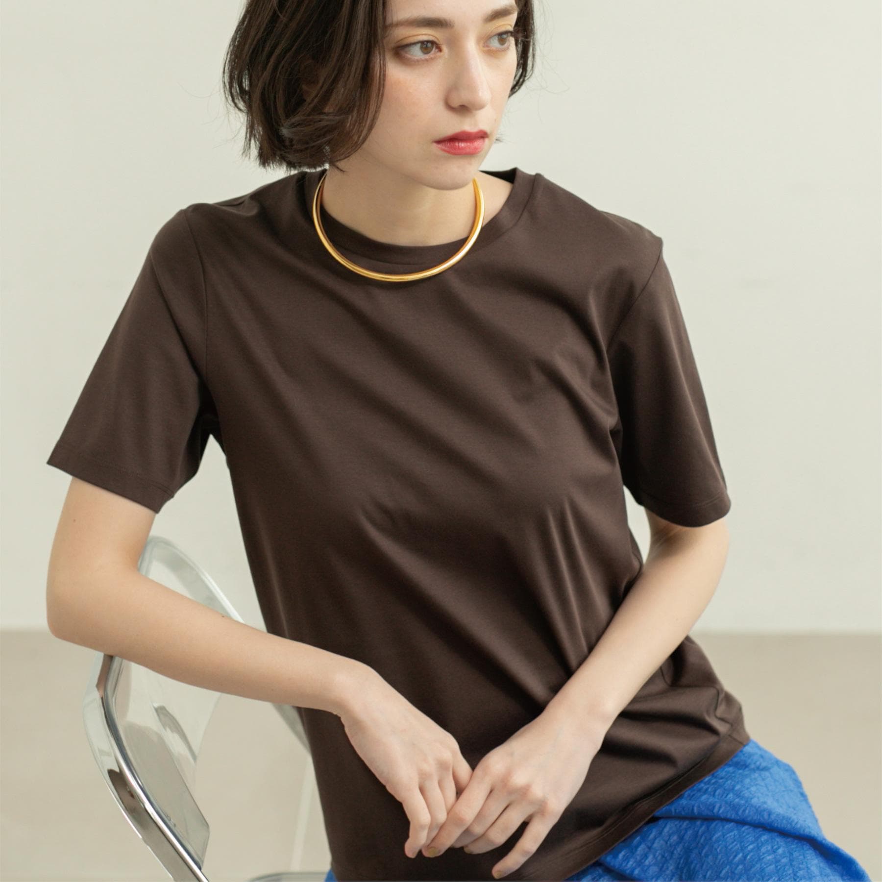 オペーク ドット クリップ OPAQUE.CLIP 《5color》ベーシックTシャツ【接触冷感／洗濯機洗い可】 （ブラウン(044)） ブラウン(044)