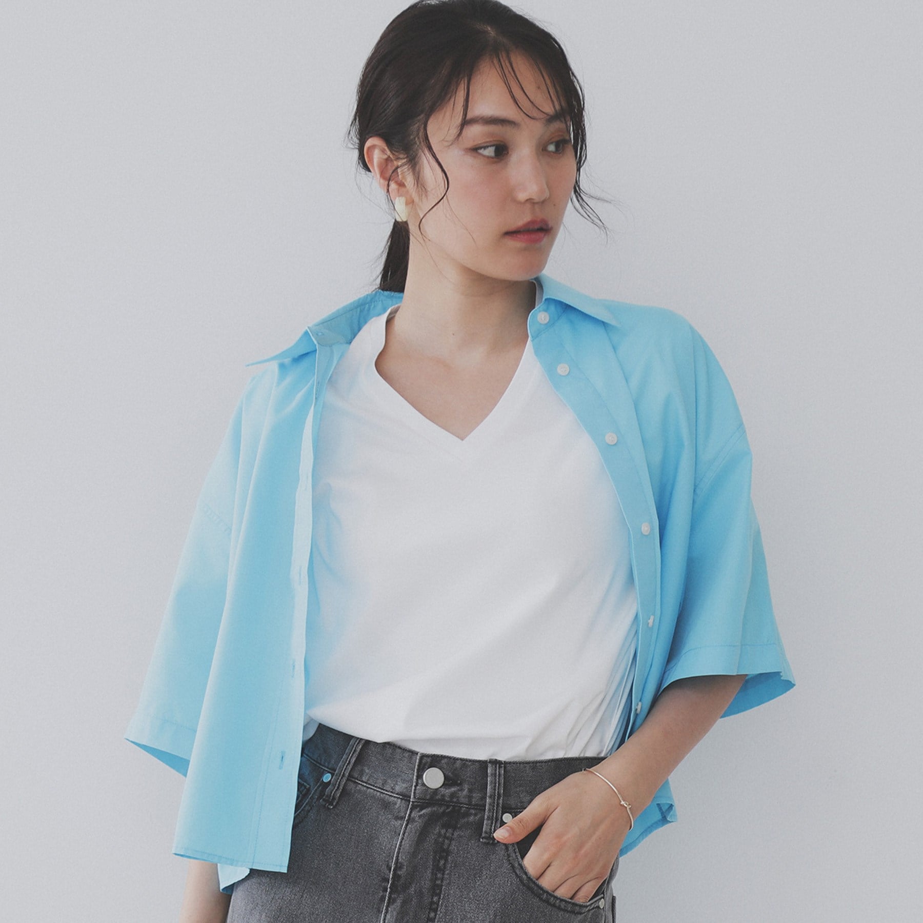 オペーク ドット クリップ OPAQUE.CLIP 《5color》VネックベーシックTシャツ【接触冷感／洗濯機洗い可】 （ブラック(019)） ブラック(019)