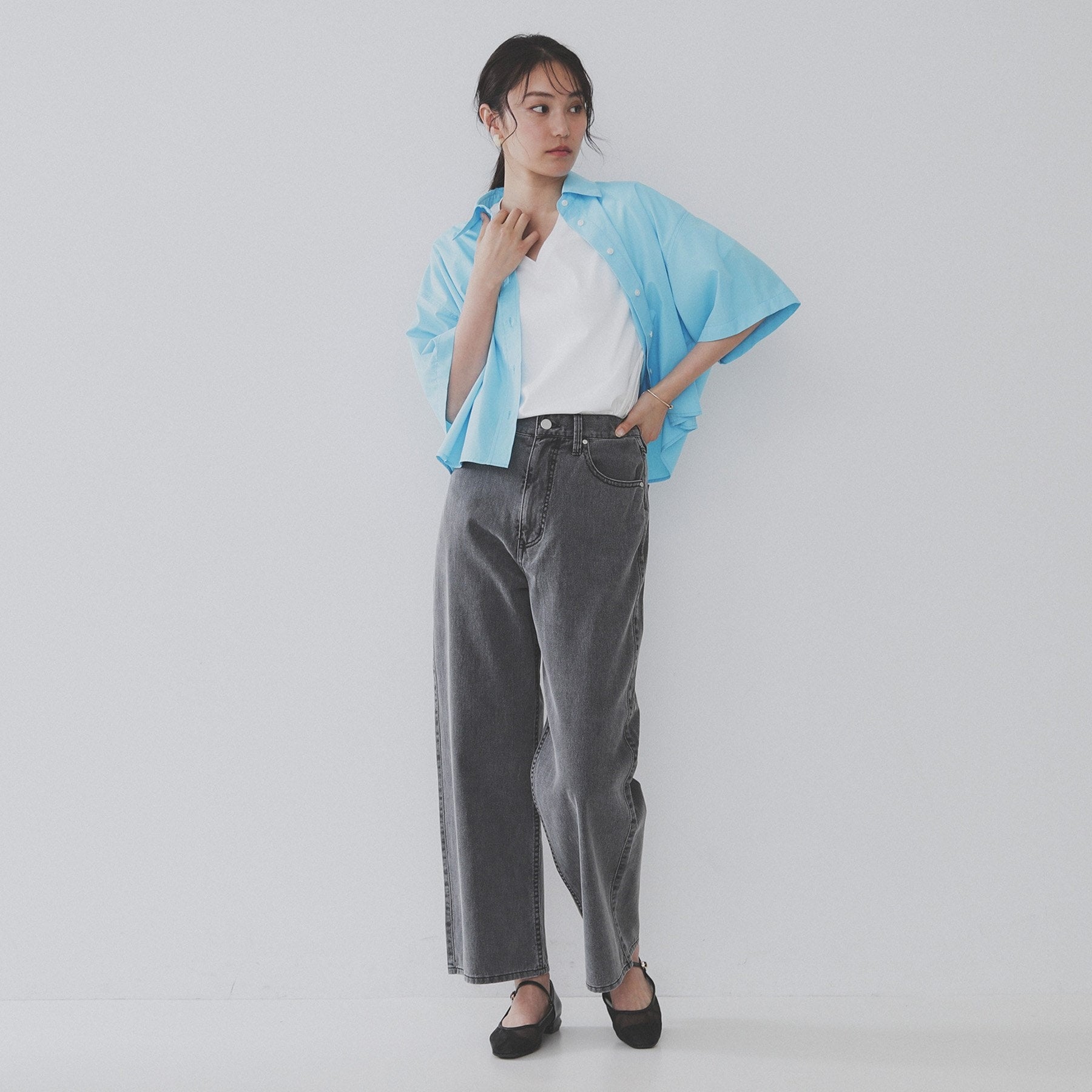 オペーク ドット クリップ OPAQUE.CLIP 《5color》VネックベーシックTシャツ【接触冷感／洗濯機洗い可】 （ブラック(019)） ブラック(019)