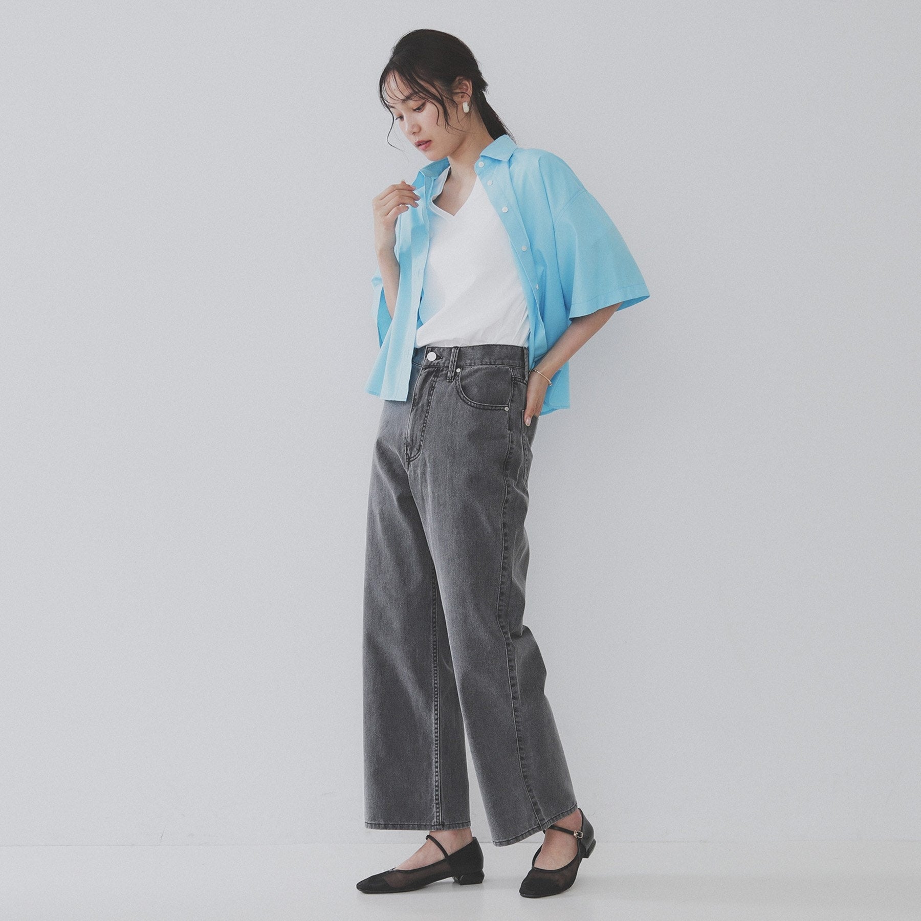 オペーク ドット クリップ OPAQUE.CLIP 《5color》VネックベーシックTシャツ【接触冷感／洗濯機洗い可】 （ブラック(019)） ブラック(019)