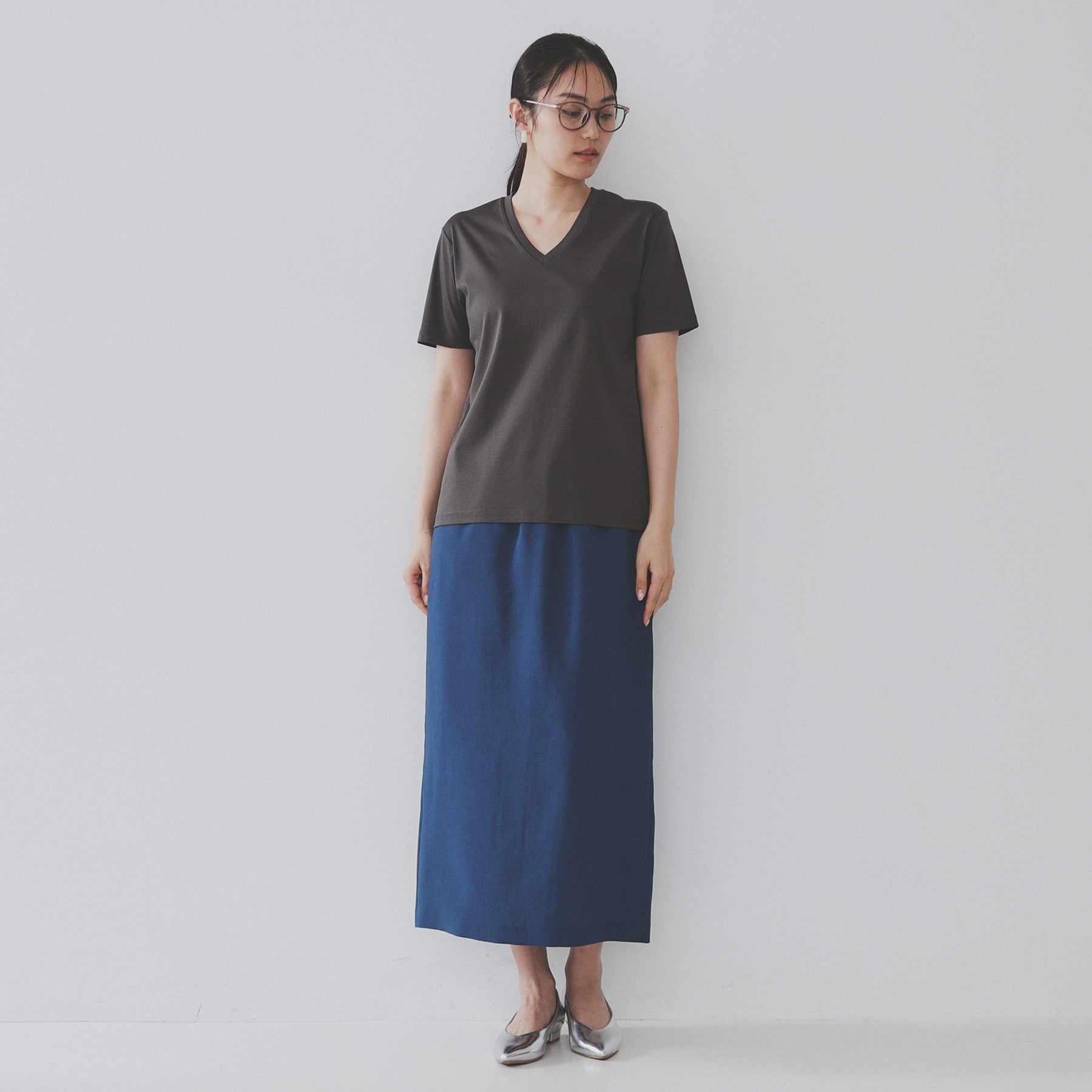 オペーク ドット クリップ OPAQUE.CLIP 《5color》VネックベーシックTシャツ【接触冷感／洗濯機洗い可】 （ブラック(019)） ブラック(019)