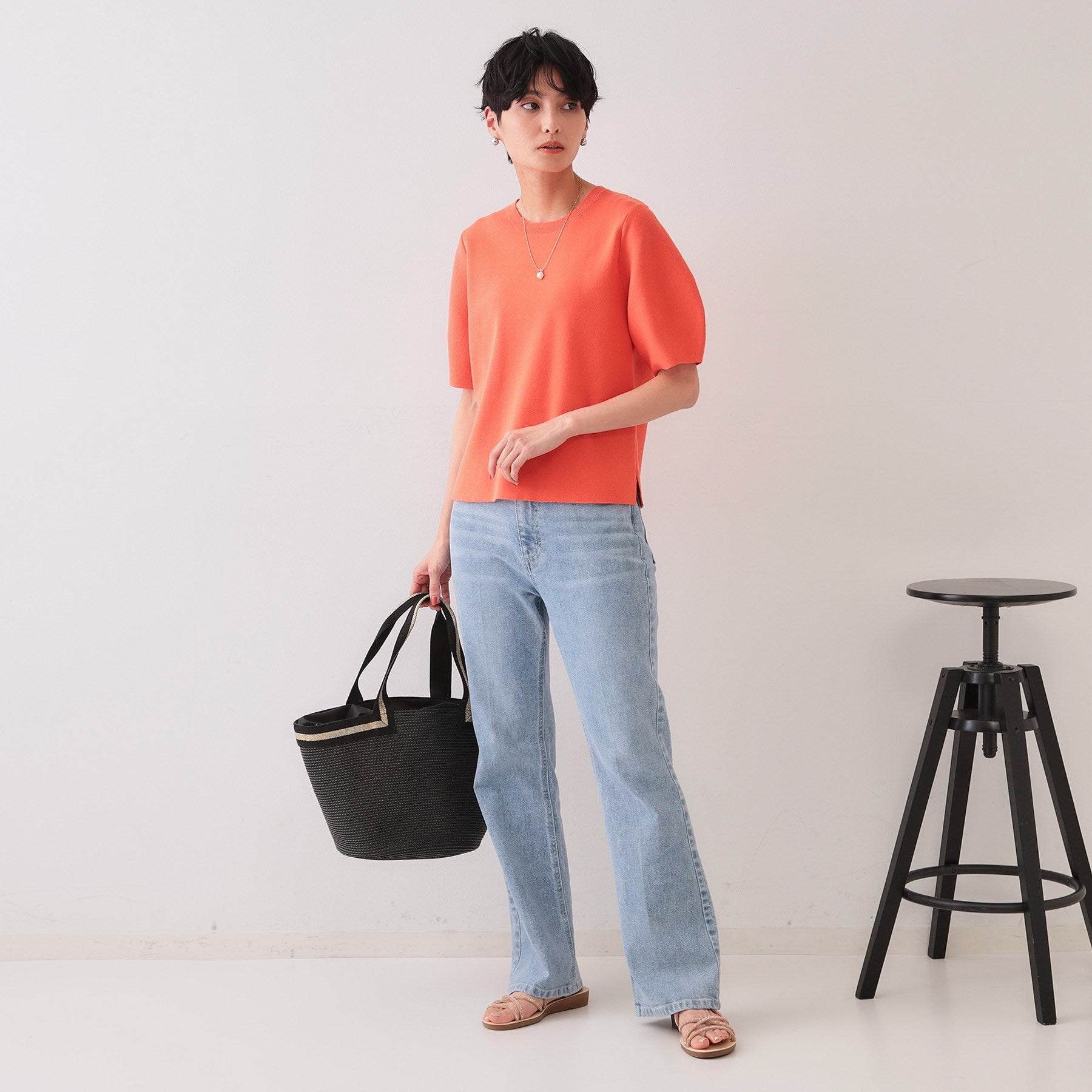 オペーク ドット クリップ OPAQUE.CLIP カーブスリーブニット【洗濯機洗い可/UVケア/抗ピル】 （グリーン(022)） グリーン(022)