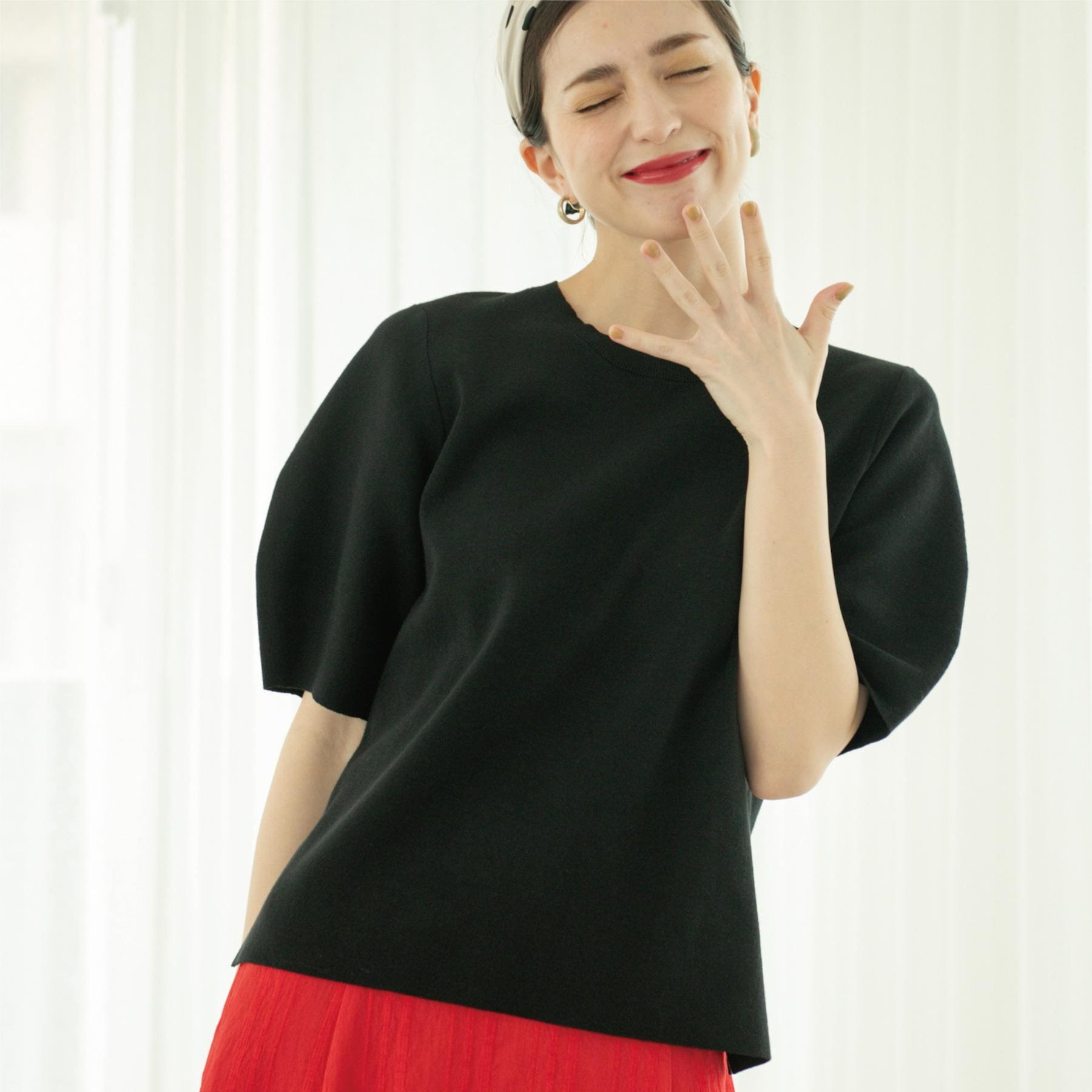 オペーク ドット クリップ OPAQUE.CLIP カーブスリーブニット【洗濯機洗い可/UVケア/抗ピル】 （ブラック(019)） ブラック(019)