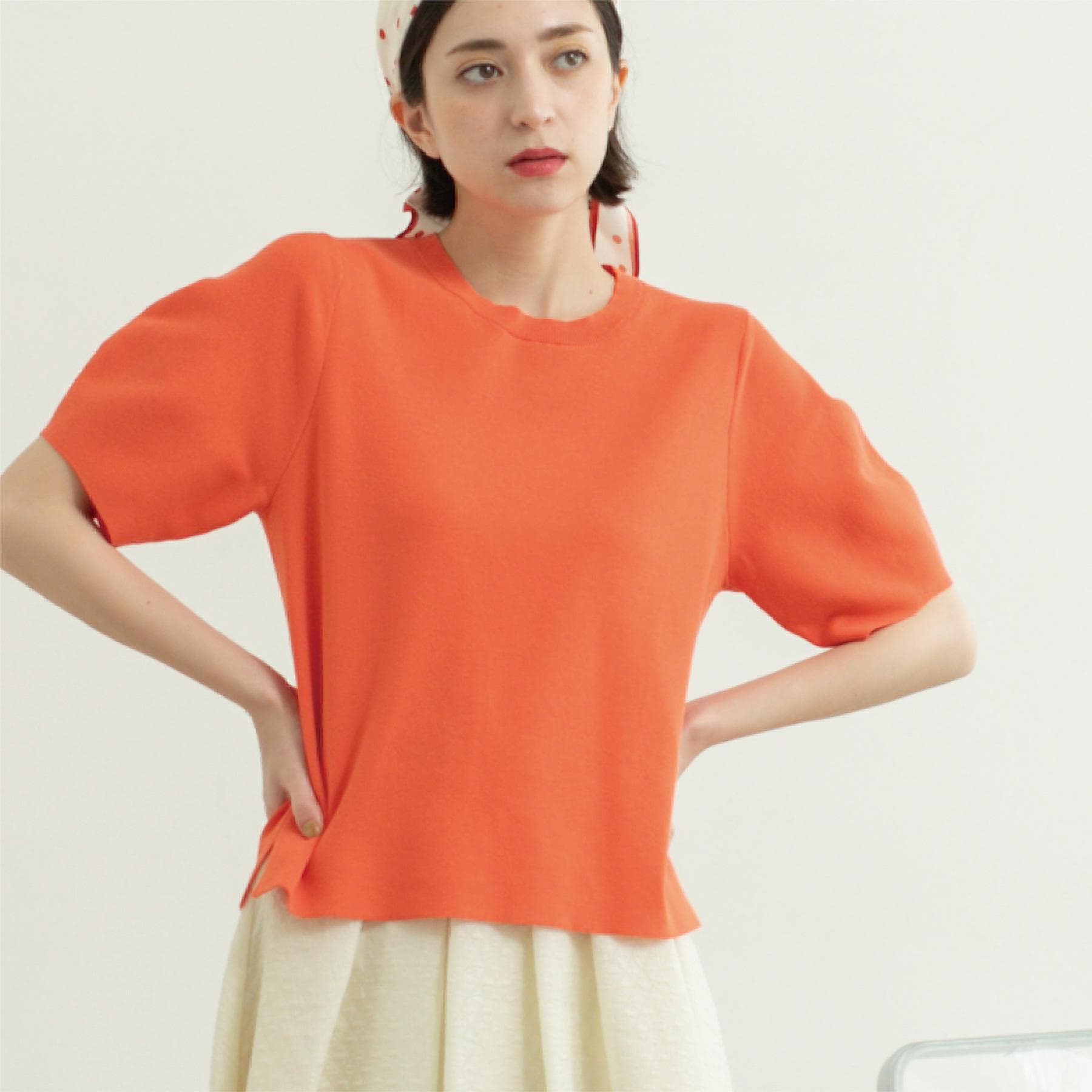 オペーク ドット クリップ OPAQUE.CLIP カーブスリーブニット【洗濯機洗い可/UVケア/抗ピル】 （オレンジ(066)） オレンジ(066)