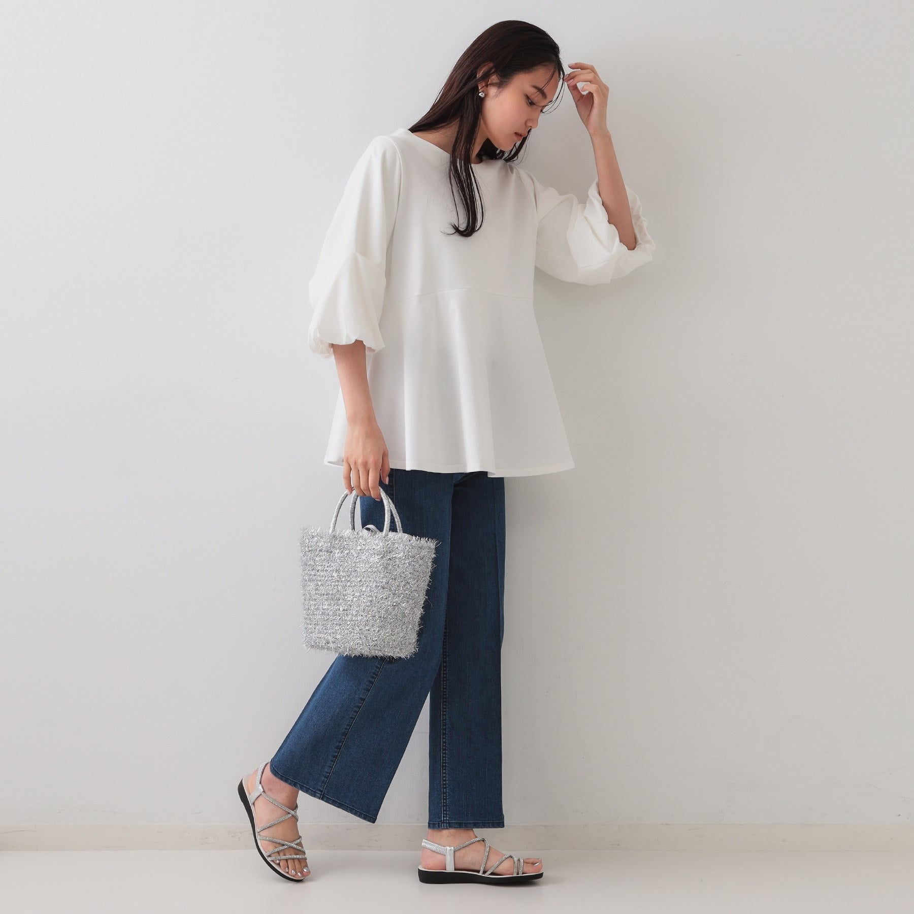 オペーク ドット クリップ OPAQUE.CLIP タックスリーブペプラムトップス【洗濯機洗い可】 （ホワイト(001)） ホワイト(001)