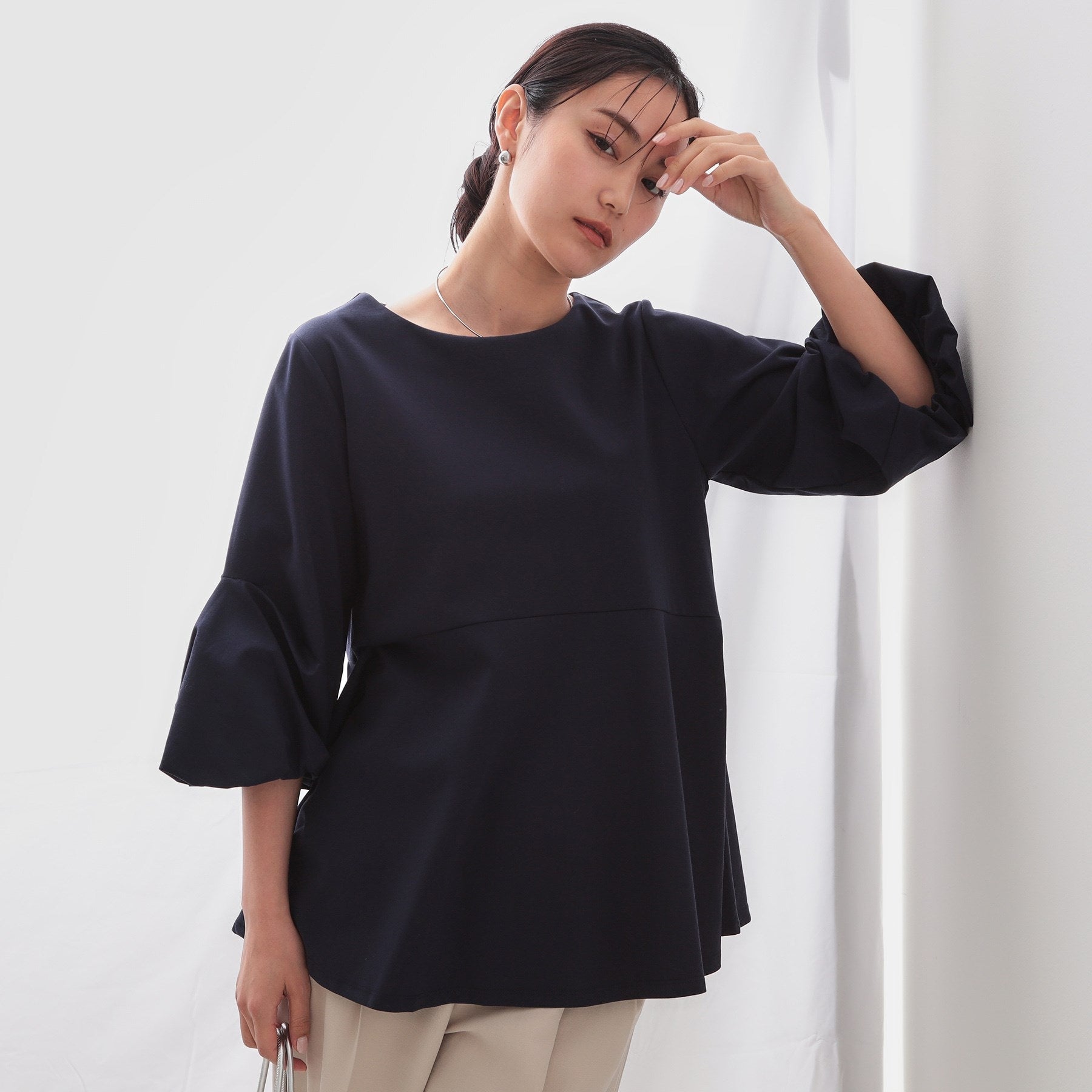 オペーク ドット クリップ OPAQUE.CLIP タックスリーブペプラムトップス【洗濯機洗い可】 （ネイビー(094)） ネイビー(094)