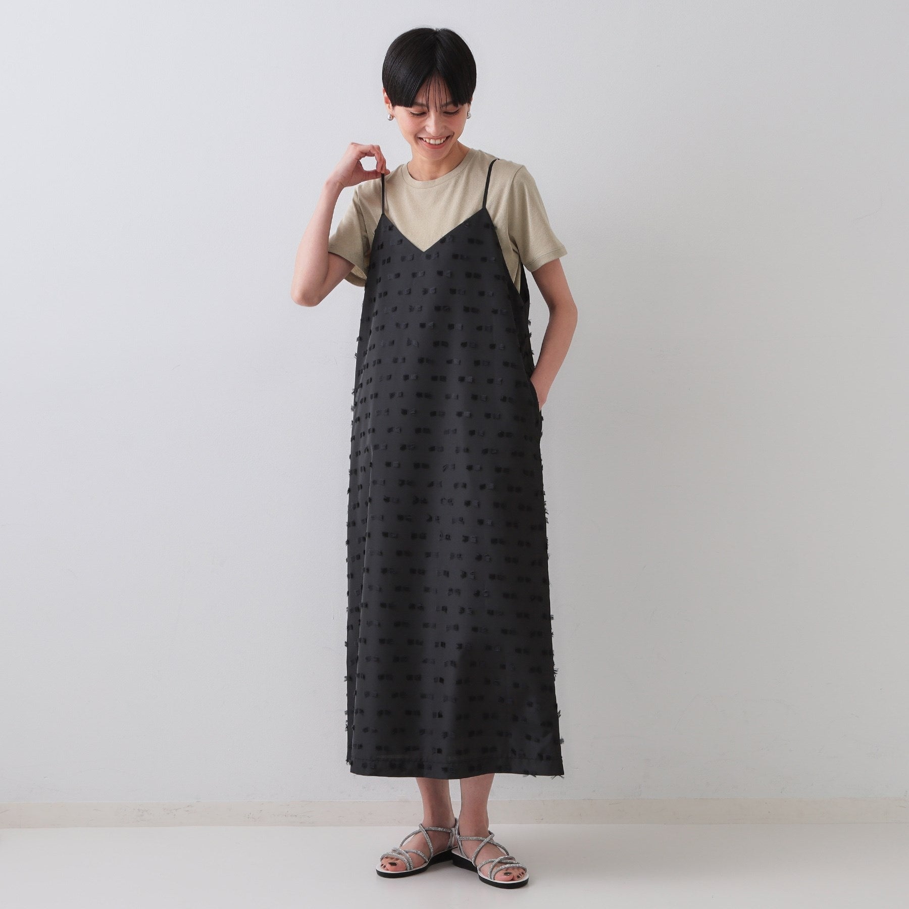 オペーク ドット クリップ OPAQUE.CLIP リボンジャカードキャミワンピース【洗濯機洗い可】 （ブラック(019)） ブラック(019)