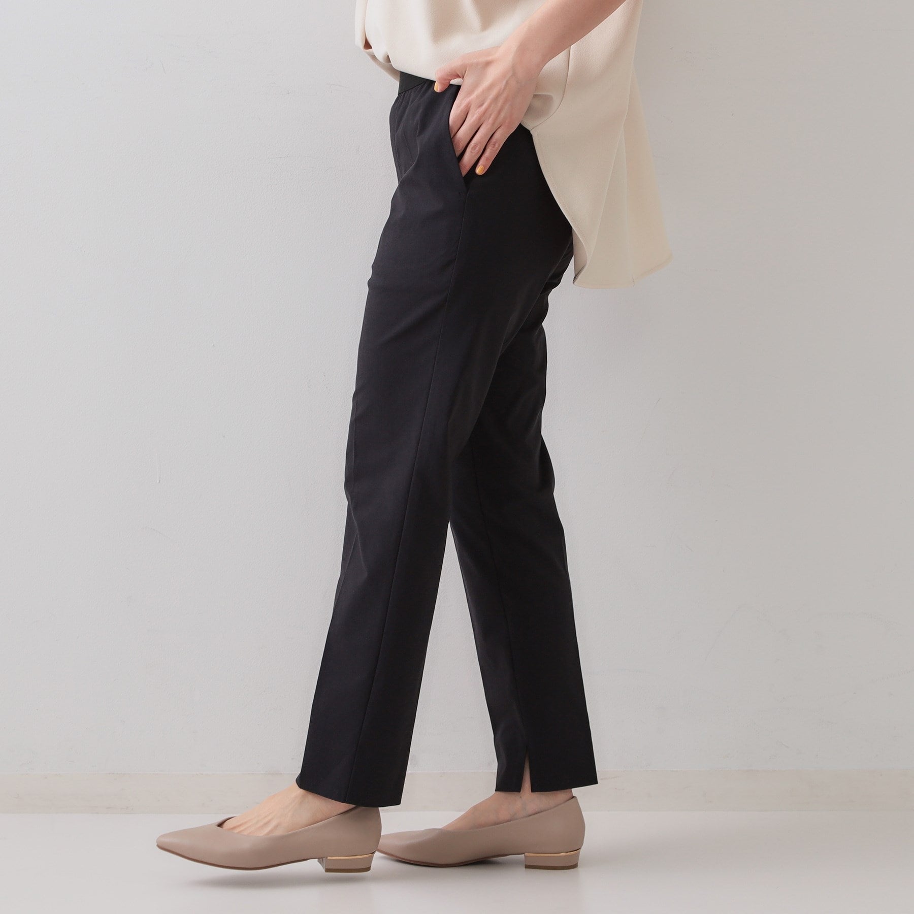 オペーク ドット クリップ OPAQUE.CLIP 麻混ハイストレッチイージースティックパンツ【洗濯機洗い可】 （ベージュ(052)） ベージュ(052)